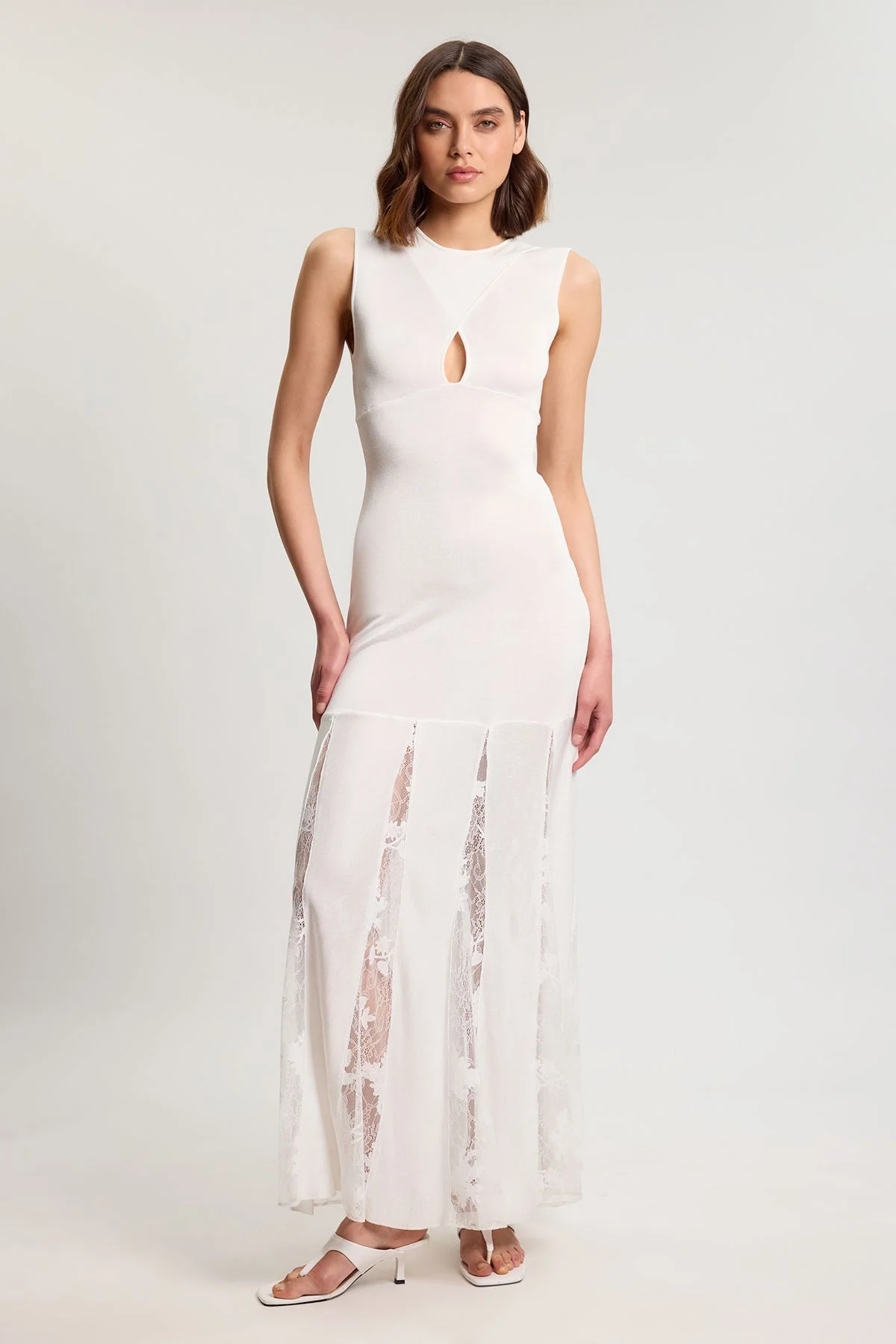 karen millen viscose blend knit sheer skirt maxi dress Karen Millen Viscose Blend Sheer Skirt Maxi Knit Dress in Soft Pink