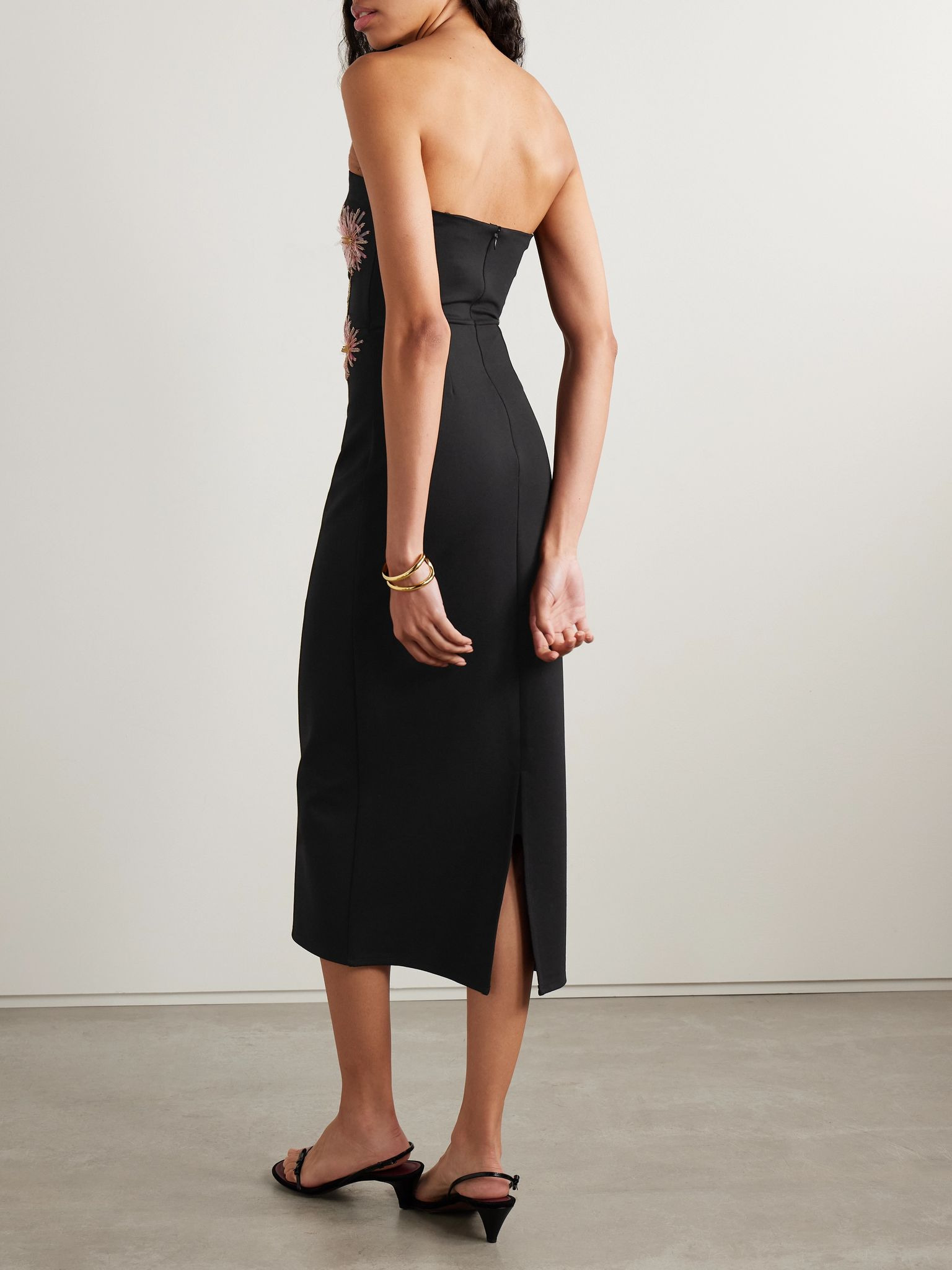 Brooke strapless embellished crepe midi dress Black - 3