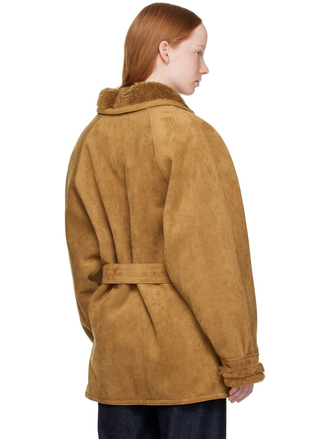 Tan Paneled Faux-Leather Coat - 6