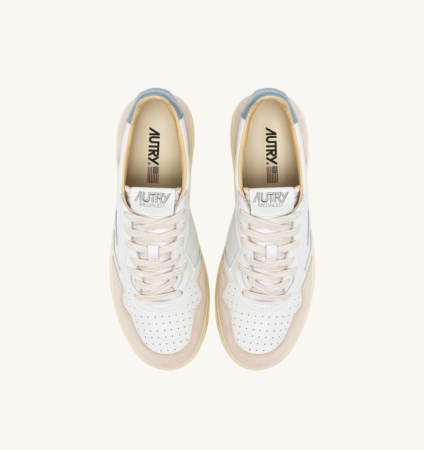 MEDALIST LOW SNEAKERS IN WHITE AND SILVER BLUE LEATHER SUEDE - 5