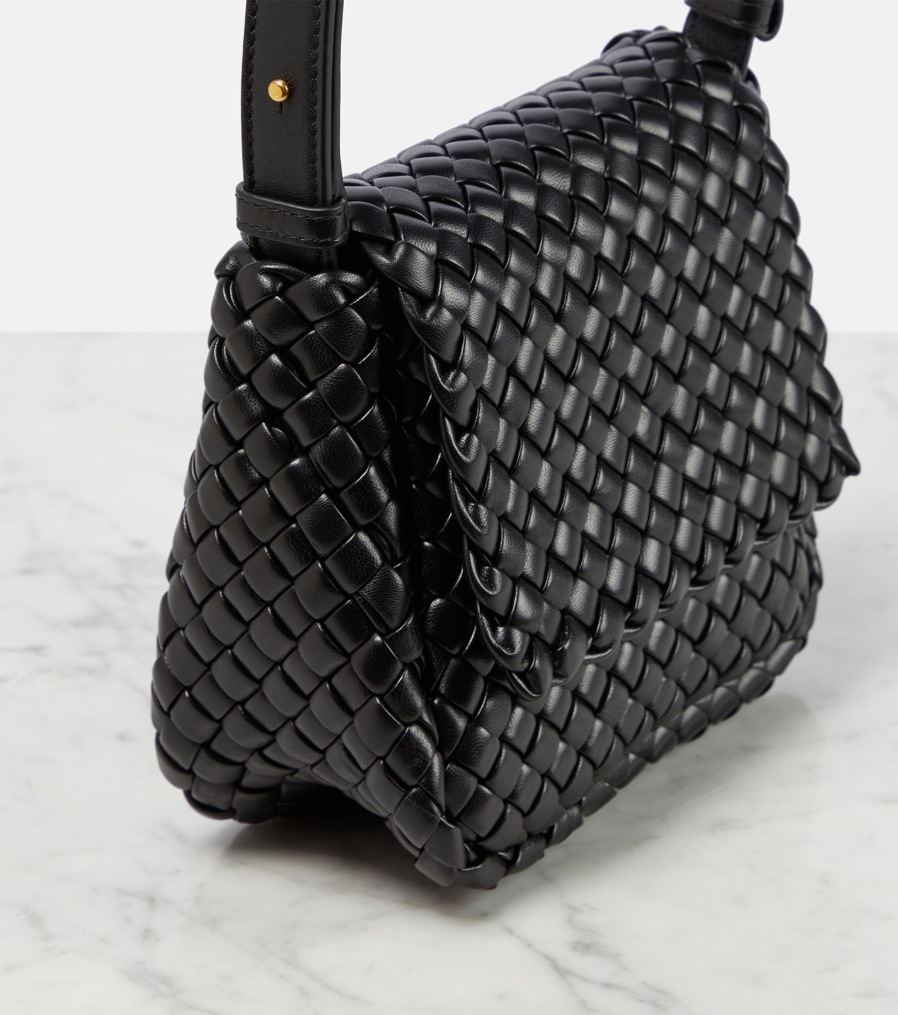 BOTTEGA VENETA, Woven Intreccio Nappa Leather Baguette Pochette, BLACK, Women