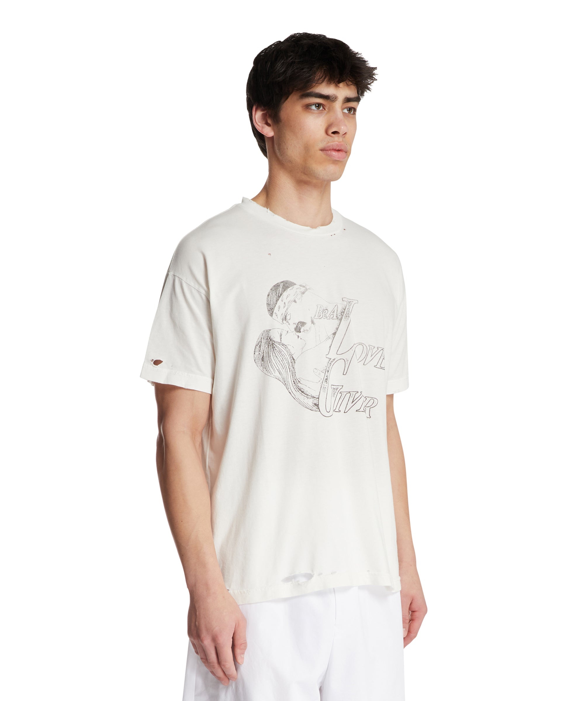 White Cotton T-Shirt with Print - 4