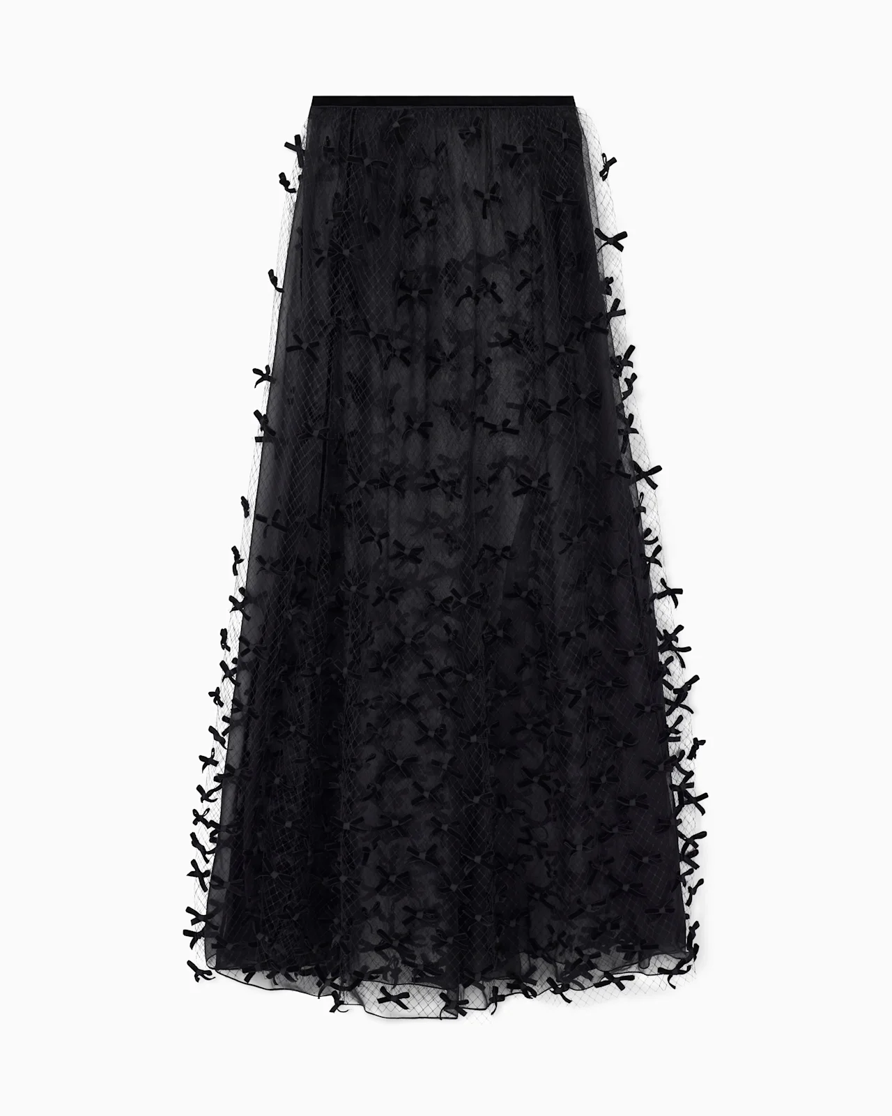LONG MESH SKIRT WITH ALL-OVER VELVET BOWS - 1