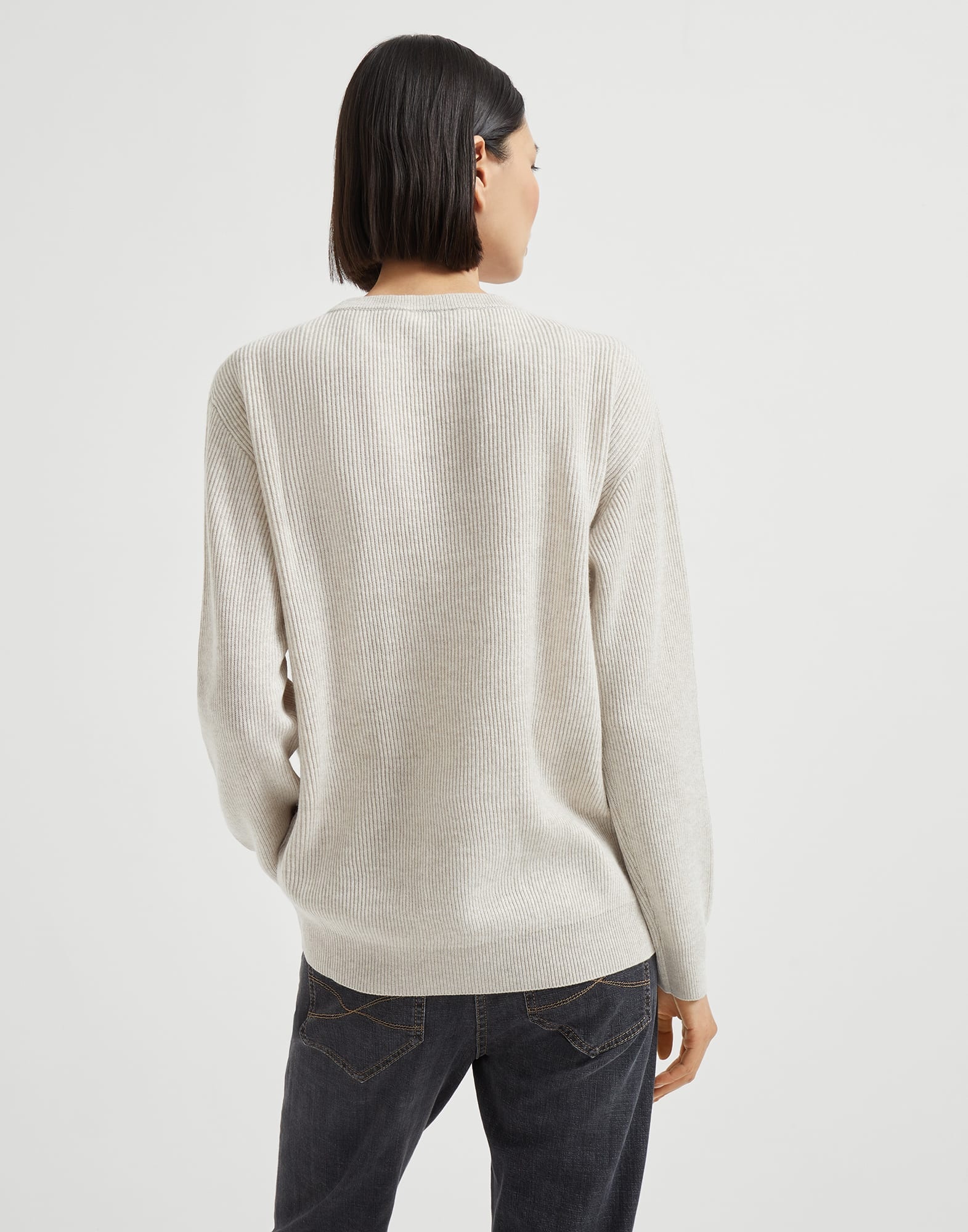Cashmere English rib sweater with monili - 2