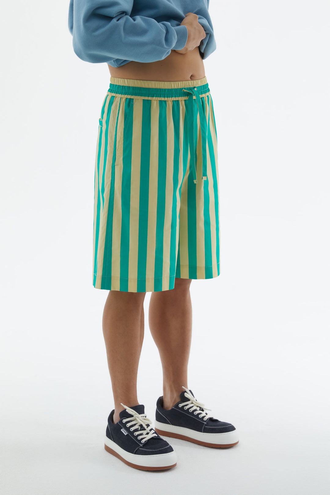 SHORT ELASTIC PANTS WITH GREEN & YELLOW STRIPES - 2