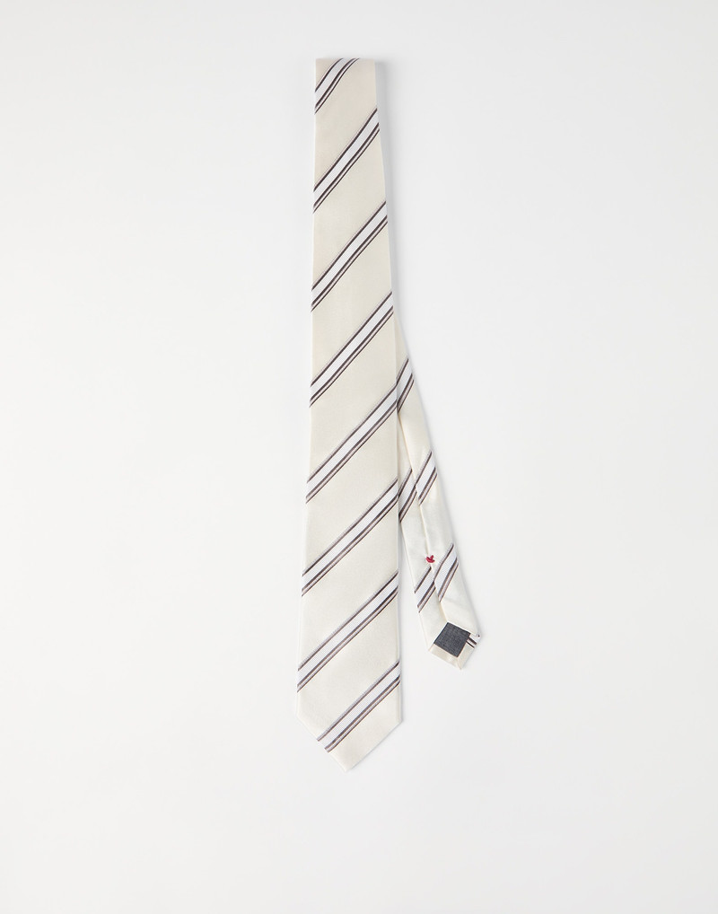Regimental stripe silk and cotton tie 1
