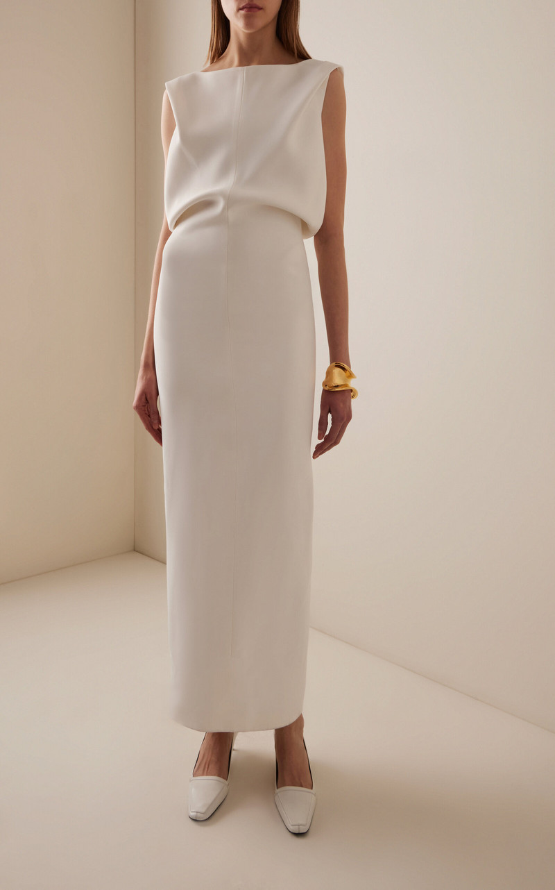 KHAITE Terran Draped Crepe-Satin Maxi Dress white outlook