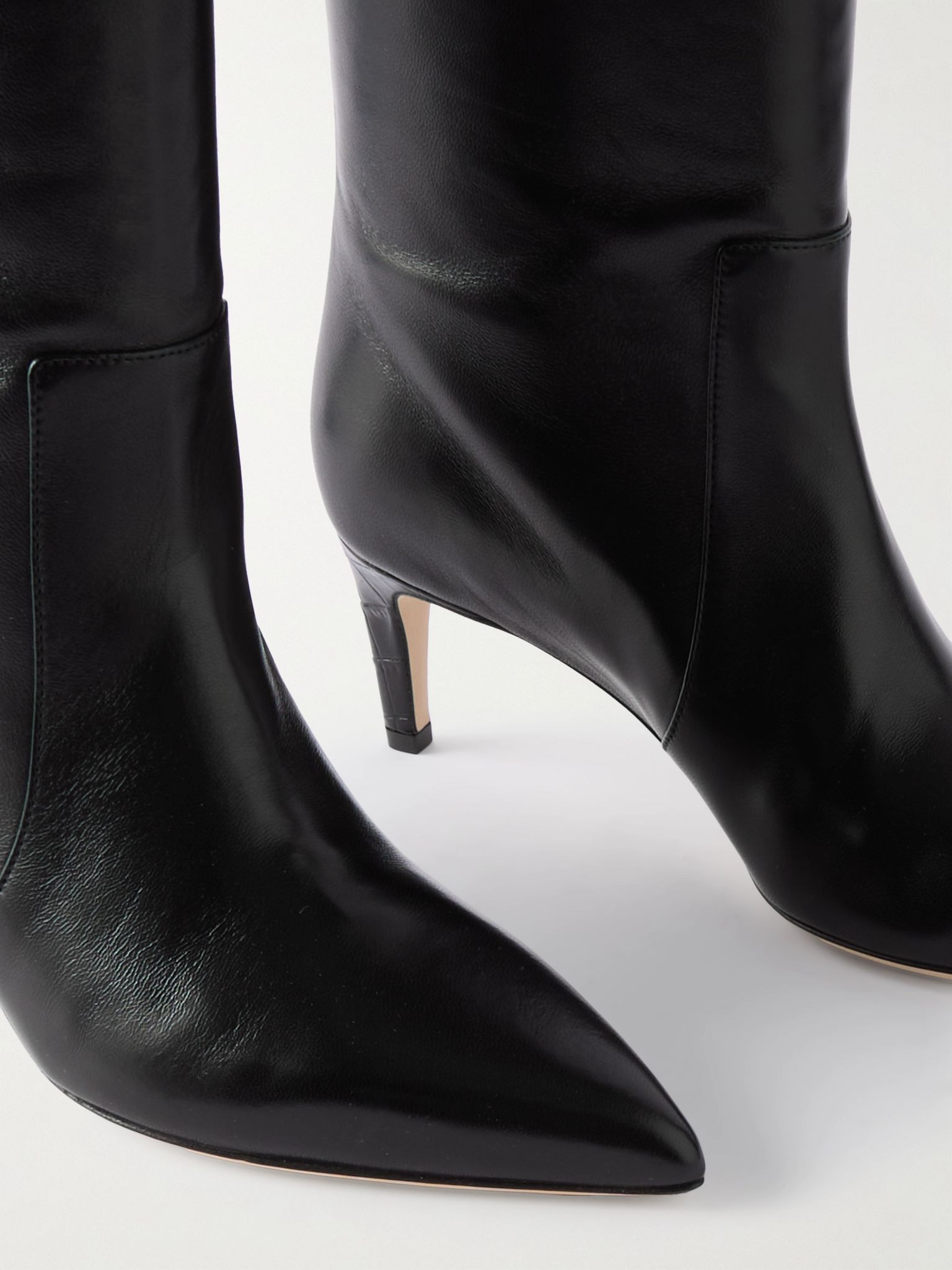Stiletto croc-effect trimmed leather knee boots Black - 4