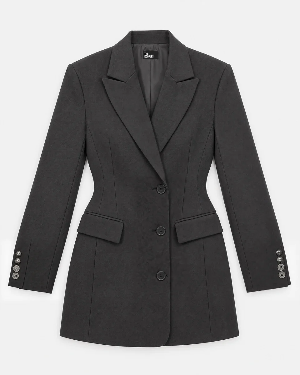 BLACK WOOL-BLEND BLAZER-STYLE DRESS - 1