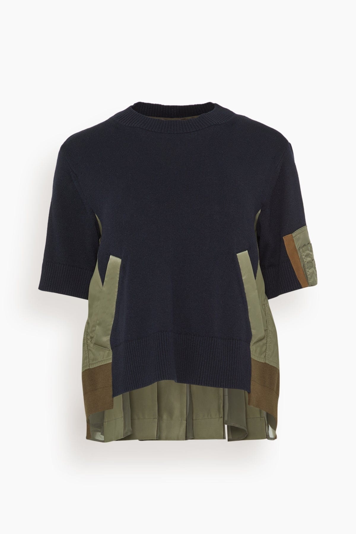 Nylon Twill and Knit Pullover in Navy/Taupe - 5