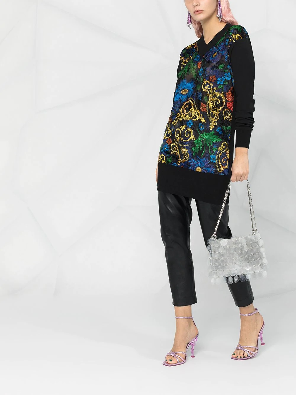 V-neck baroque print sweater - 2