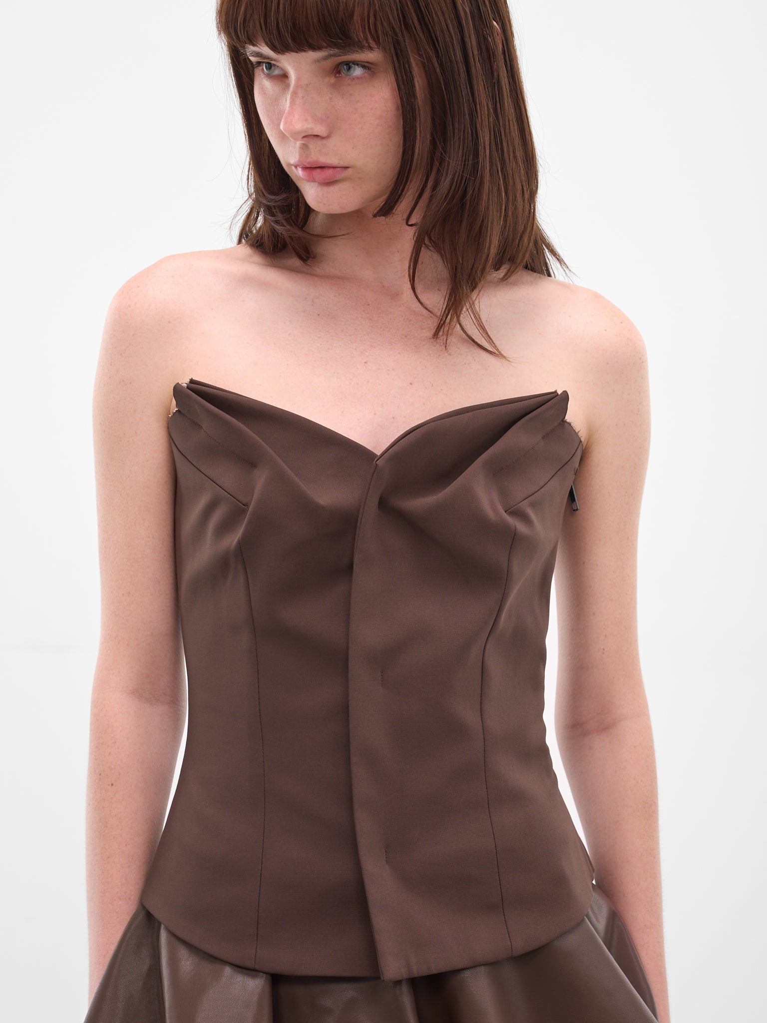 Brown Sculptural Deconstructed Suiting Bustier - 4