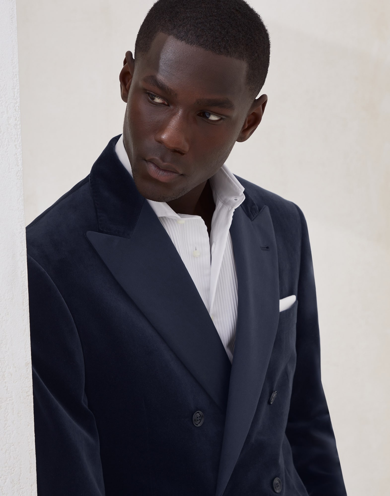 Cotton and silk velvet one-and-a-half breasted tuxedo jacket - 3