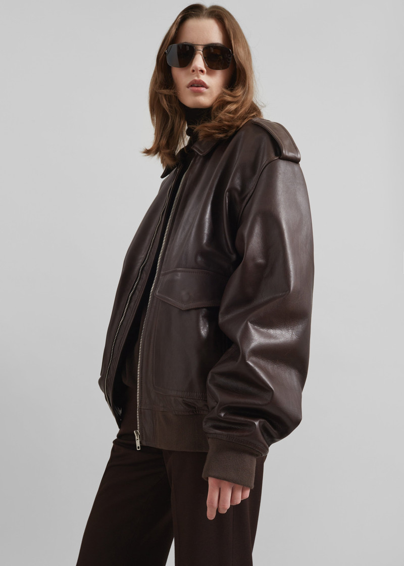 The Frankie Shop Viper Leather Jacket - Brown outlook