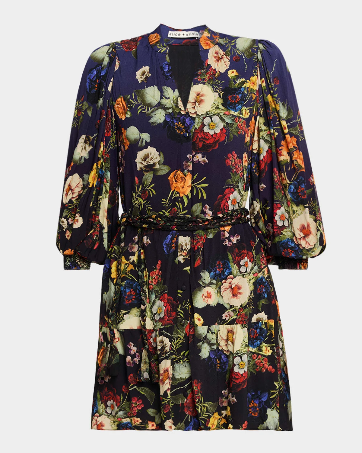 Antonette Floral Belted Long-Sleeve Mini Dress - 1