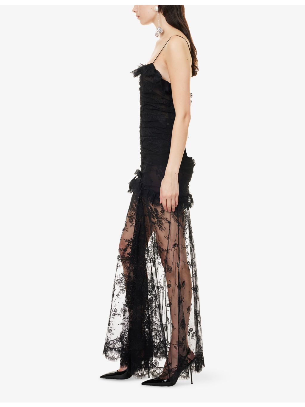 Bow Split-Hem Lace Maxi Dress - 3