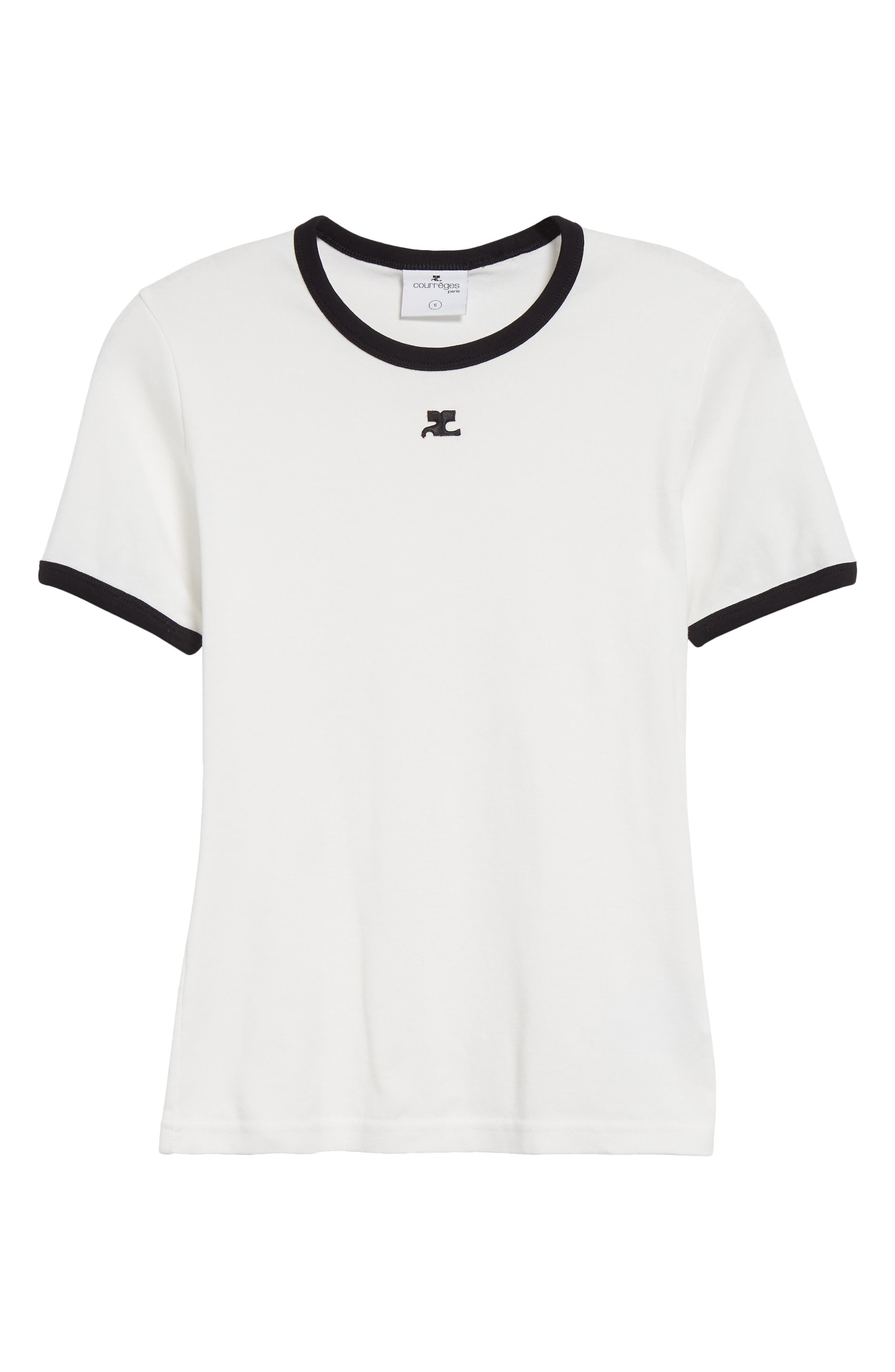 Courrèges Contrast Trim Logo T-Shirt in Heritage White/Black at Nordstrom - 6