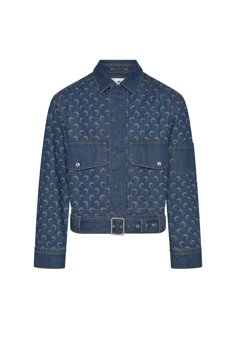 Midnight blue denim belted trucker jacket 1