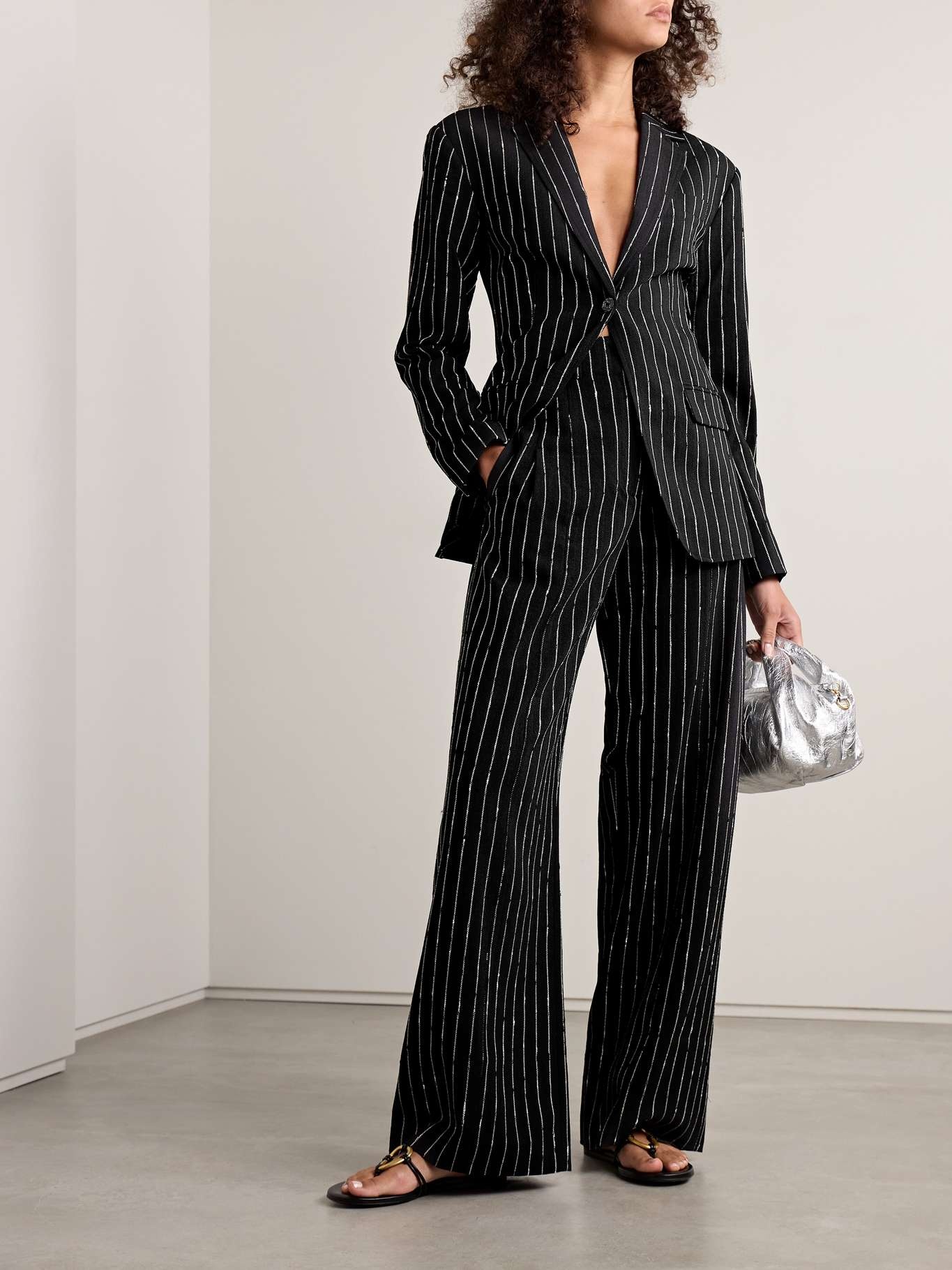 Carine pinstriped wool-blend twill wide-leg pants - 2