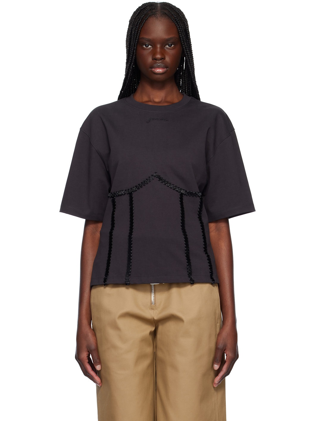 Black Cotton Tie Back T-shirt - 1