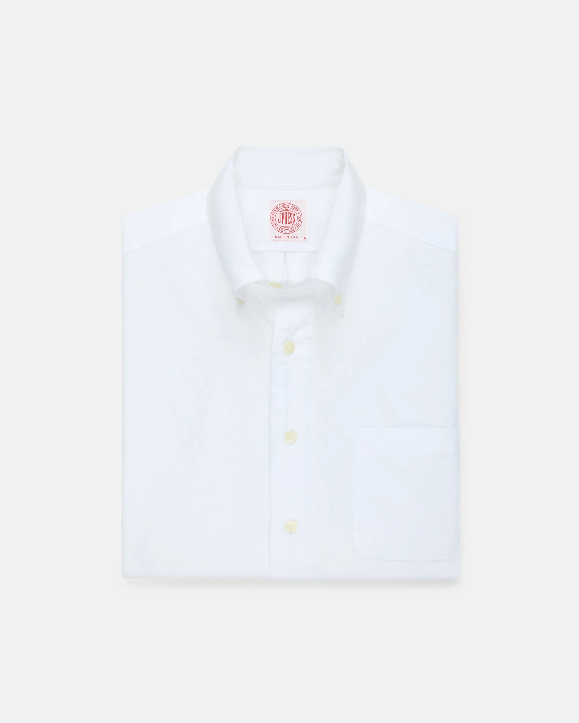 MADE-IN-USA WHITE OXFORD CLOTH SHORT SLEEVE SPORT SHIRT - CLASSIC FIT - 1
