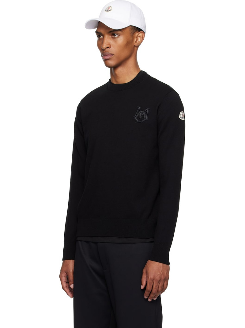 Moncler Black Embroidered Monogram Cotton Sweater outlook