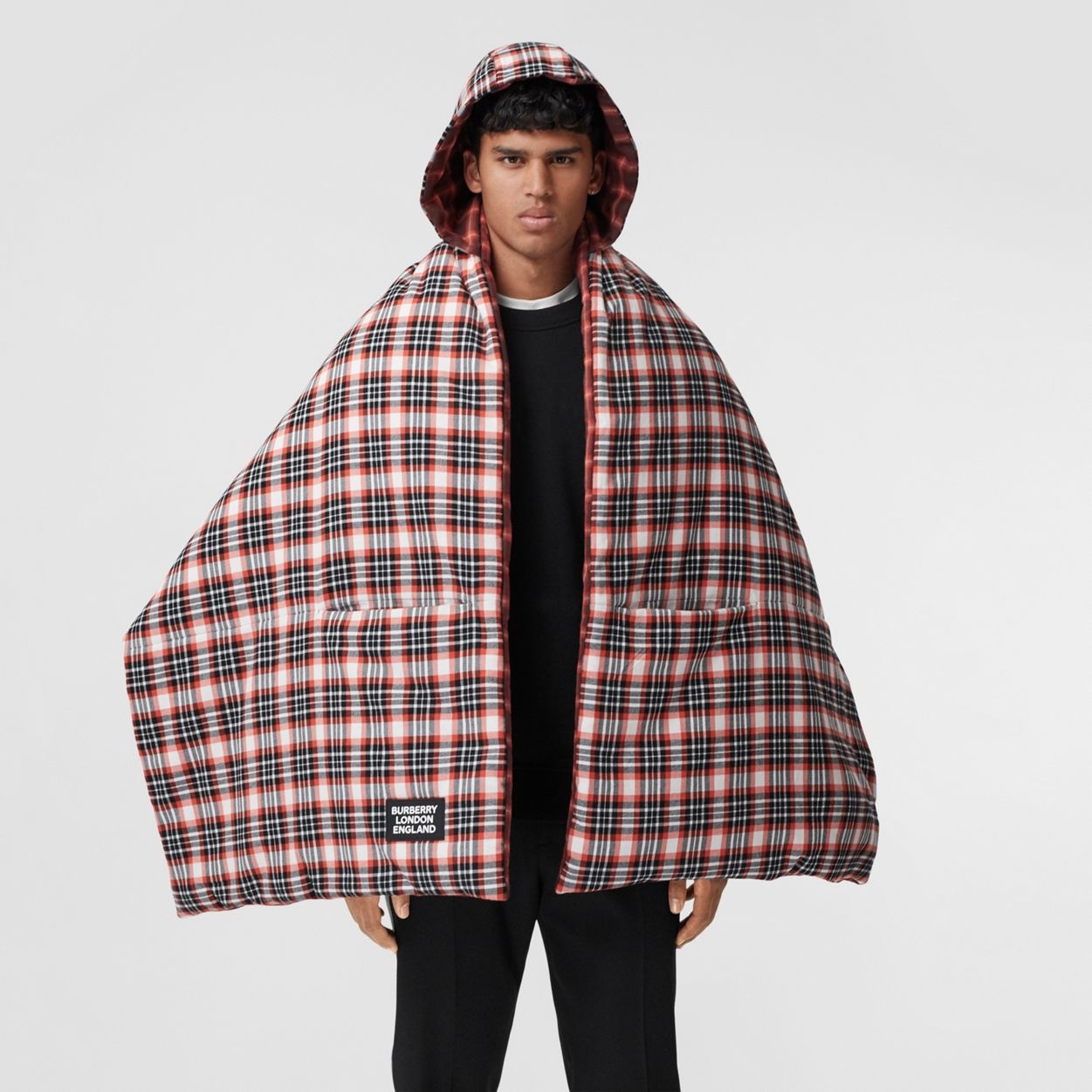 Reversible Tartan Cotton Puffer Poncho - 6