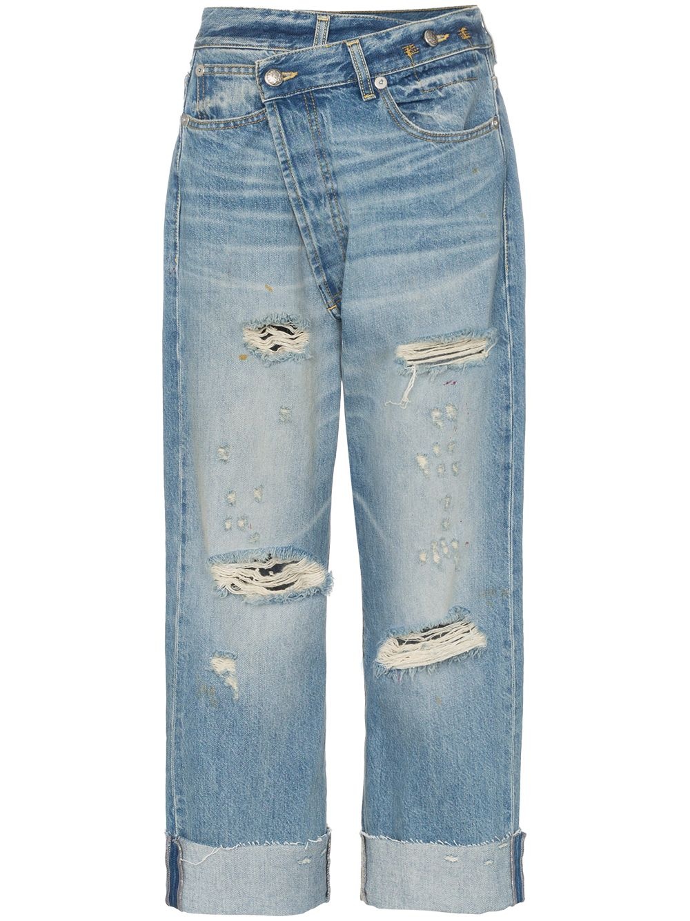 cross over waist distressed boyfriend jeans - 1