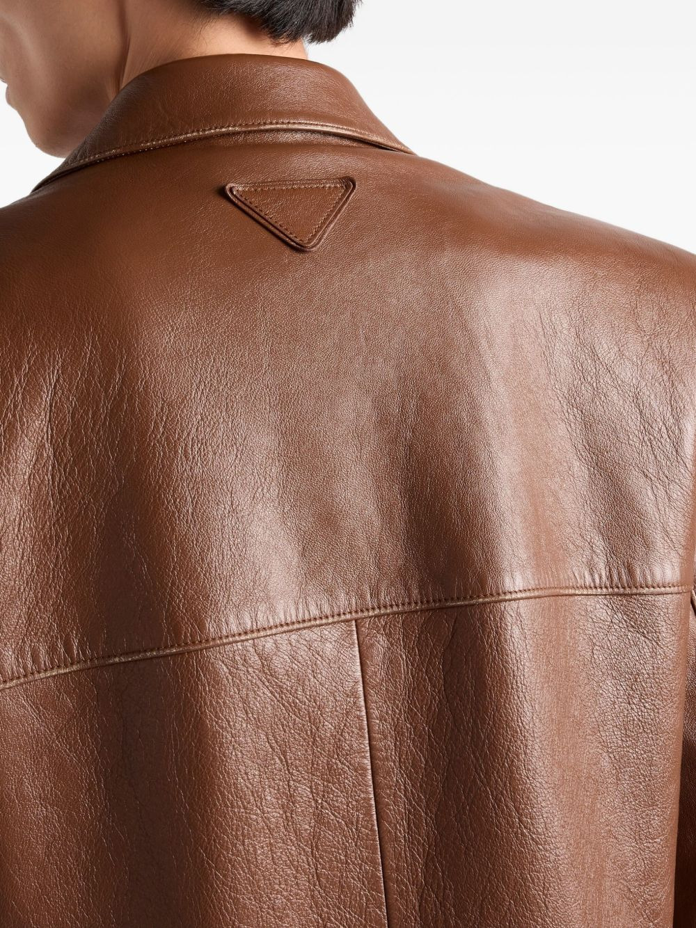 triangle-logo leather jacket - 5