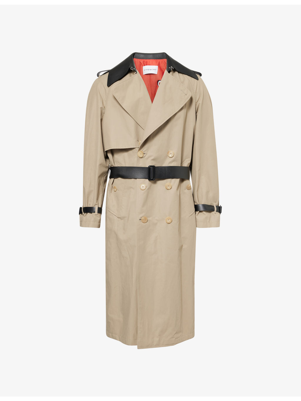 Double-Breasted Contrast Cotton Blend Trench Coat - 1