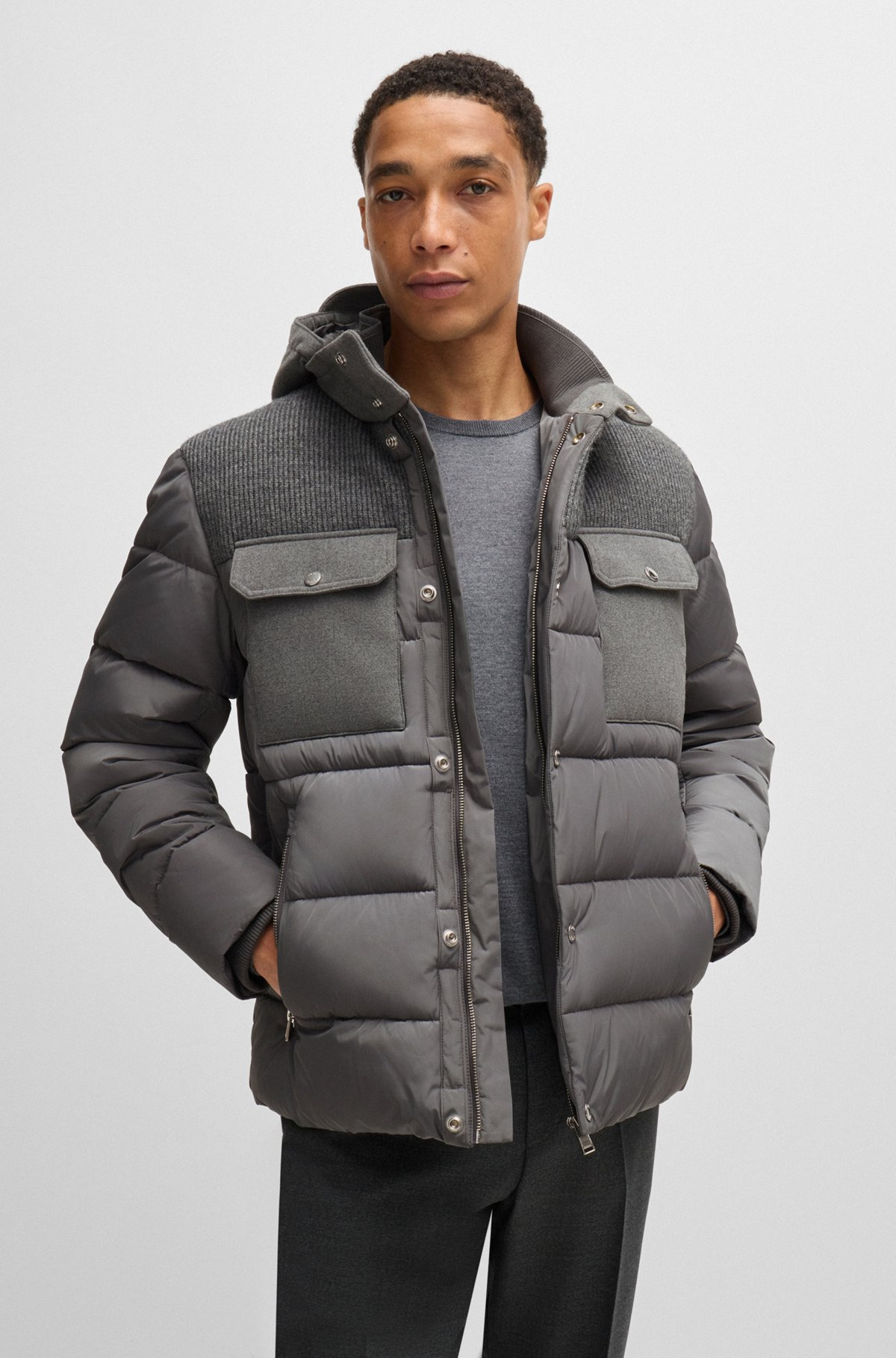 WATER-REPELLENT REGULAR-FIT JACKET IN MIXED MATERIALS - 2