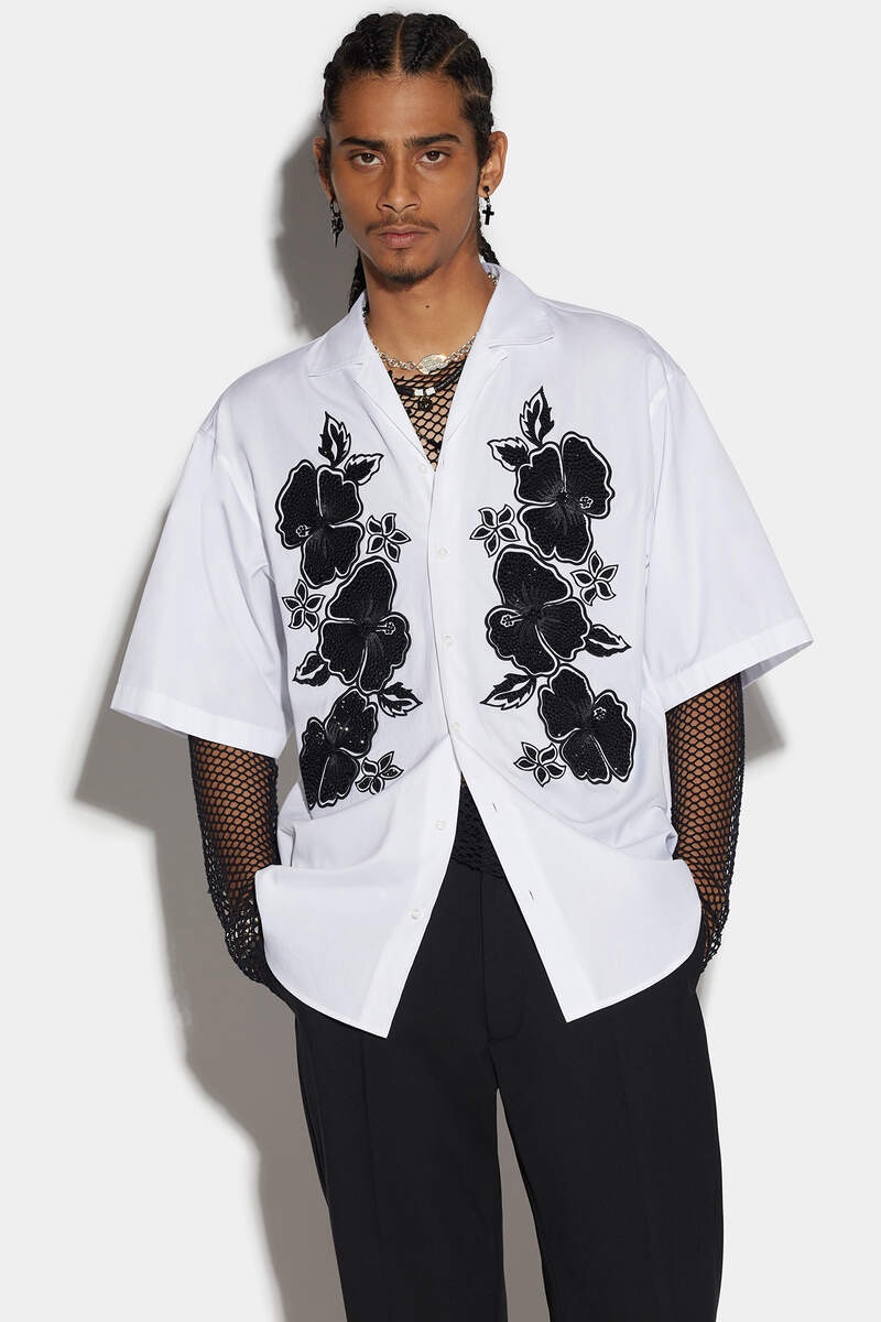 D2 GOTH FLOWER BOWLING DROPPED SHIRT - 3