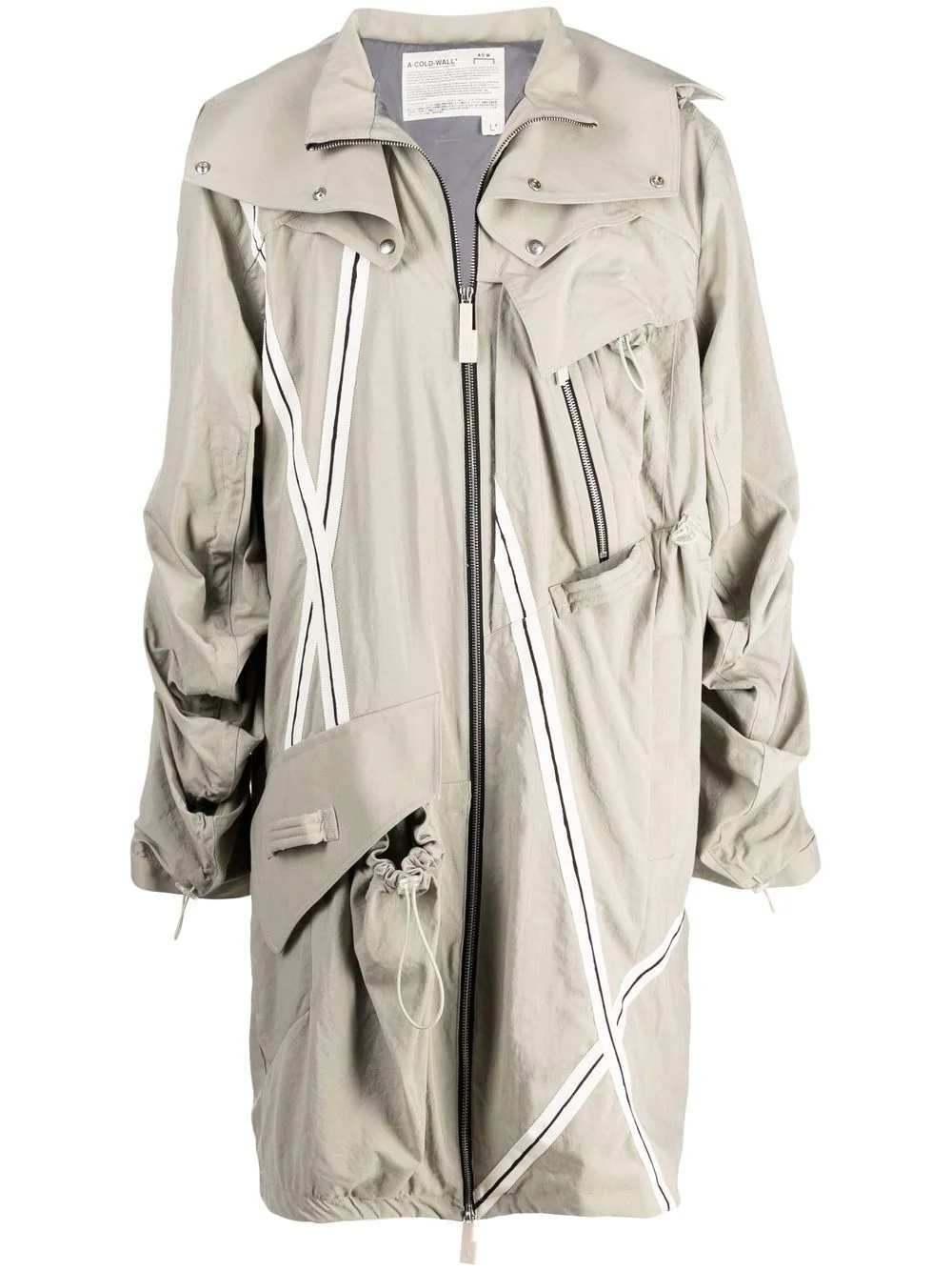 ruched zip-up hooded coat - 1