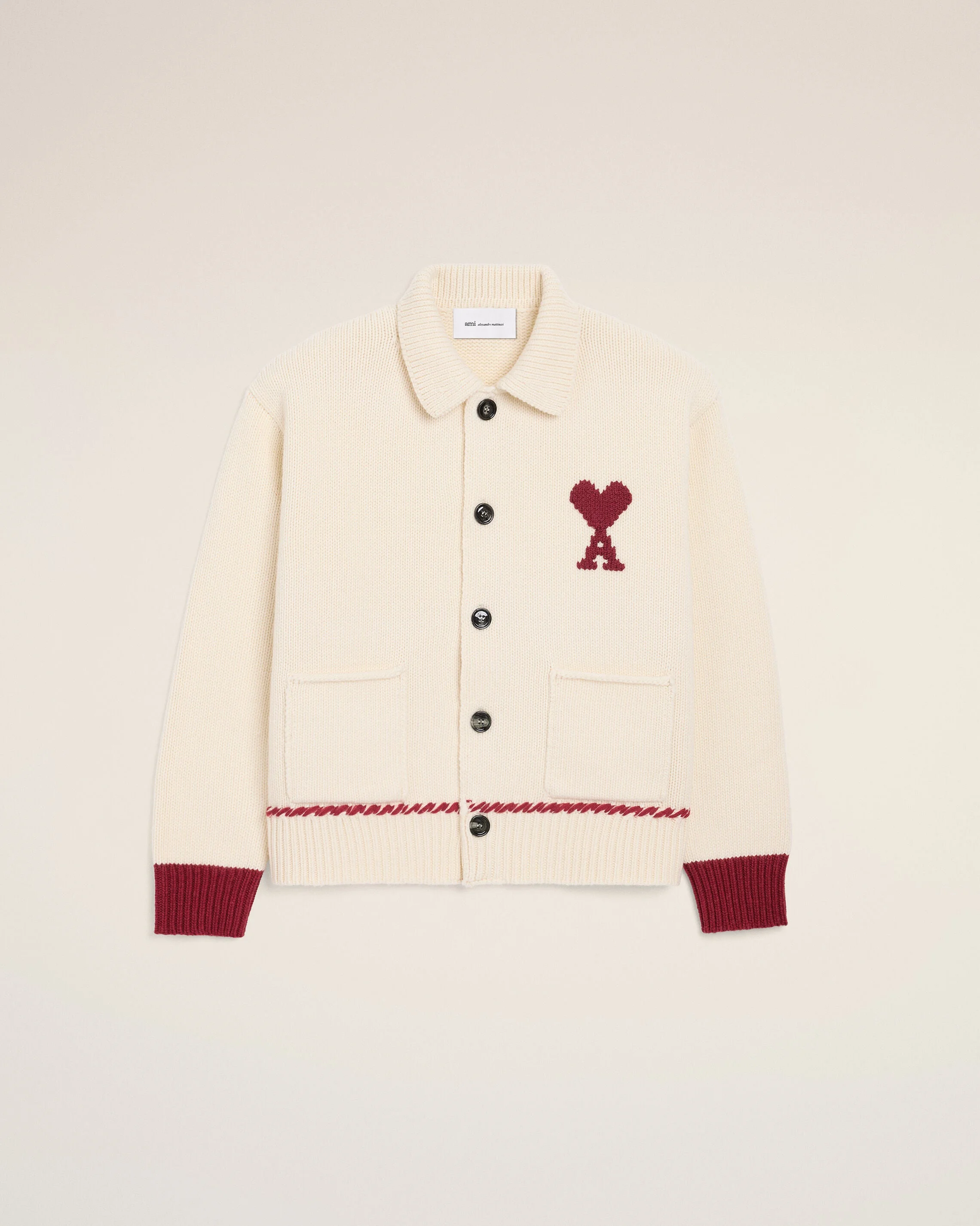 WHITE WOOL AMI DE COEUR CARDIGAN - 1
