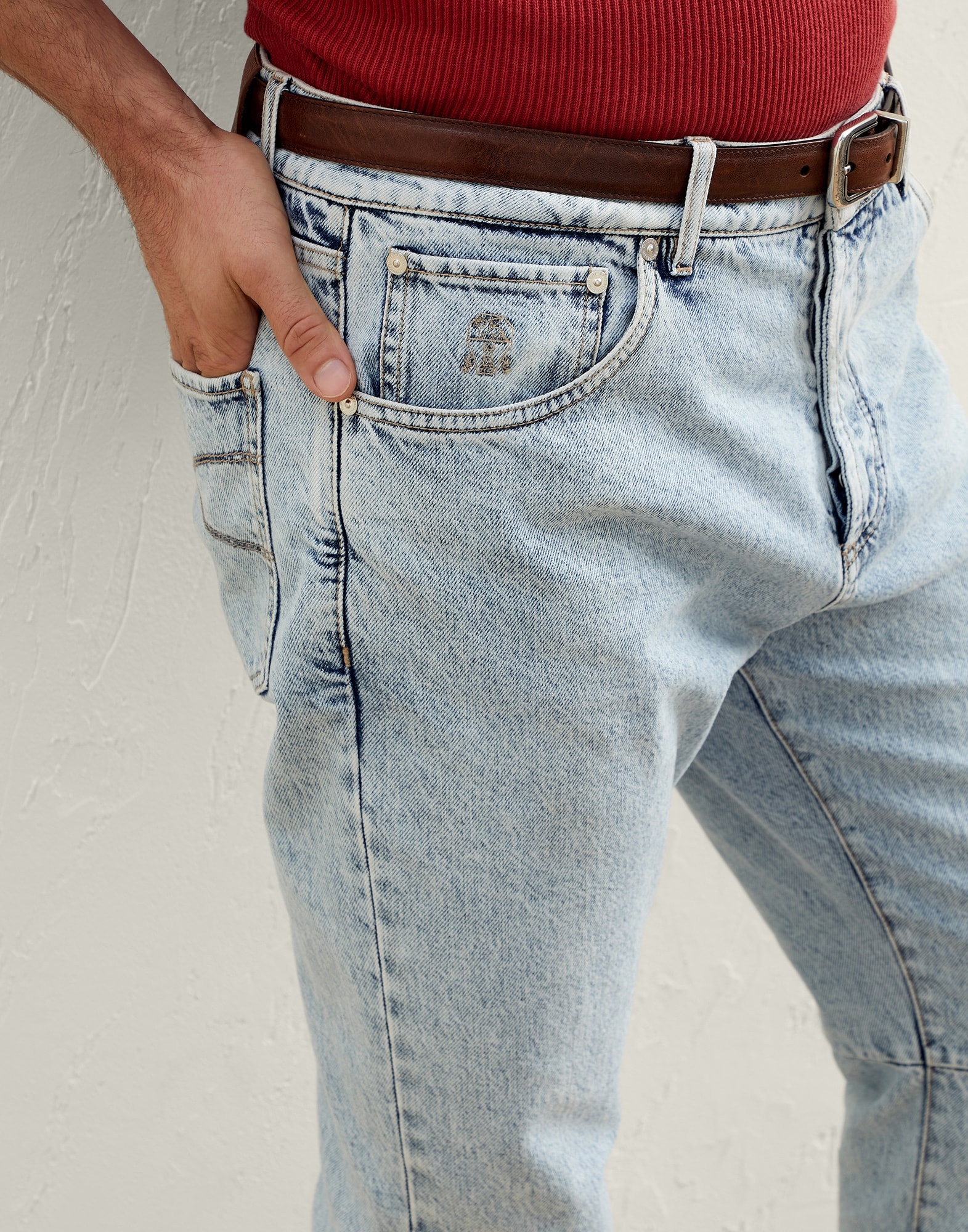 Aged denim leisure fit five-pocket trousers - 3