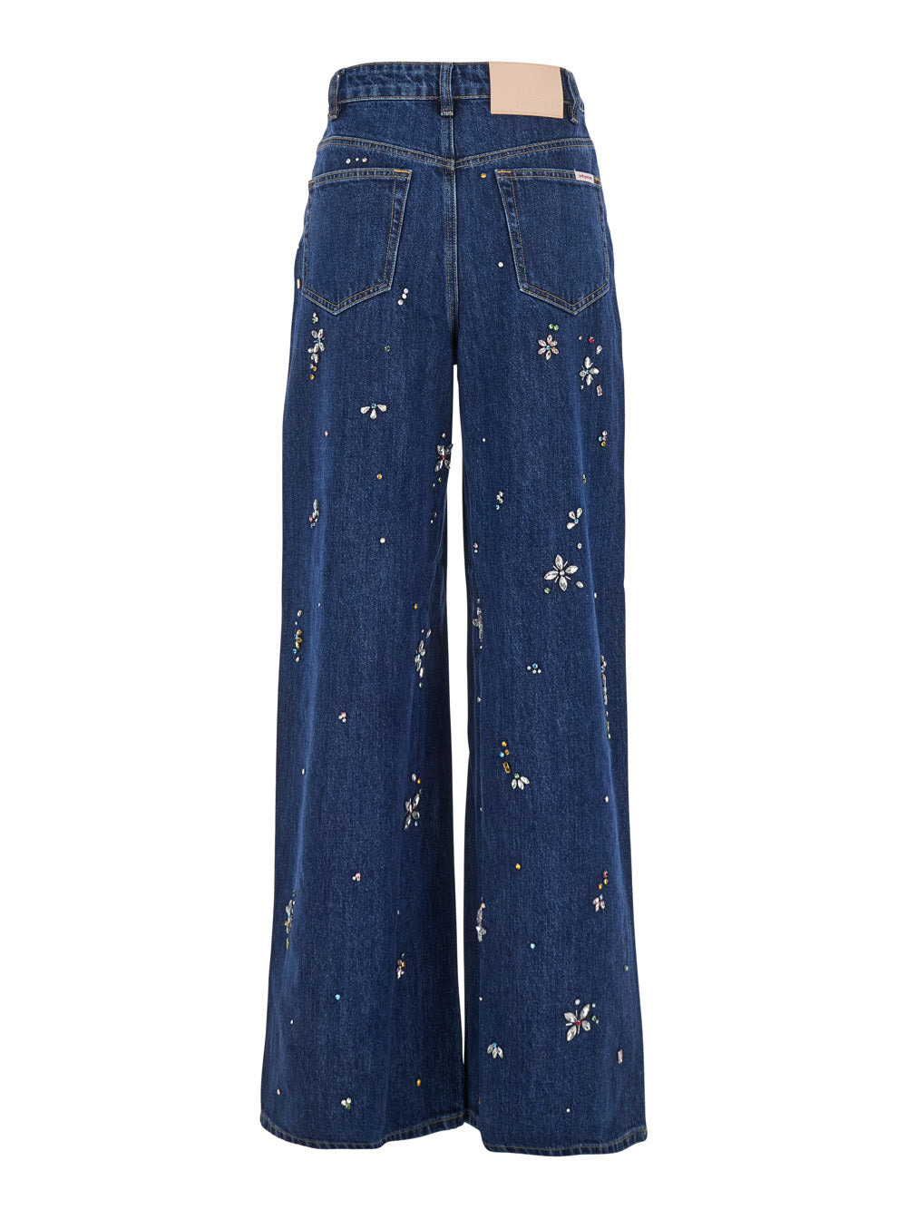 Self-Portrait Women Blue Embellished Wide Leg Jeans - 2