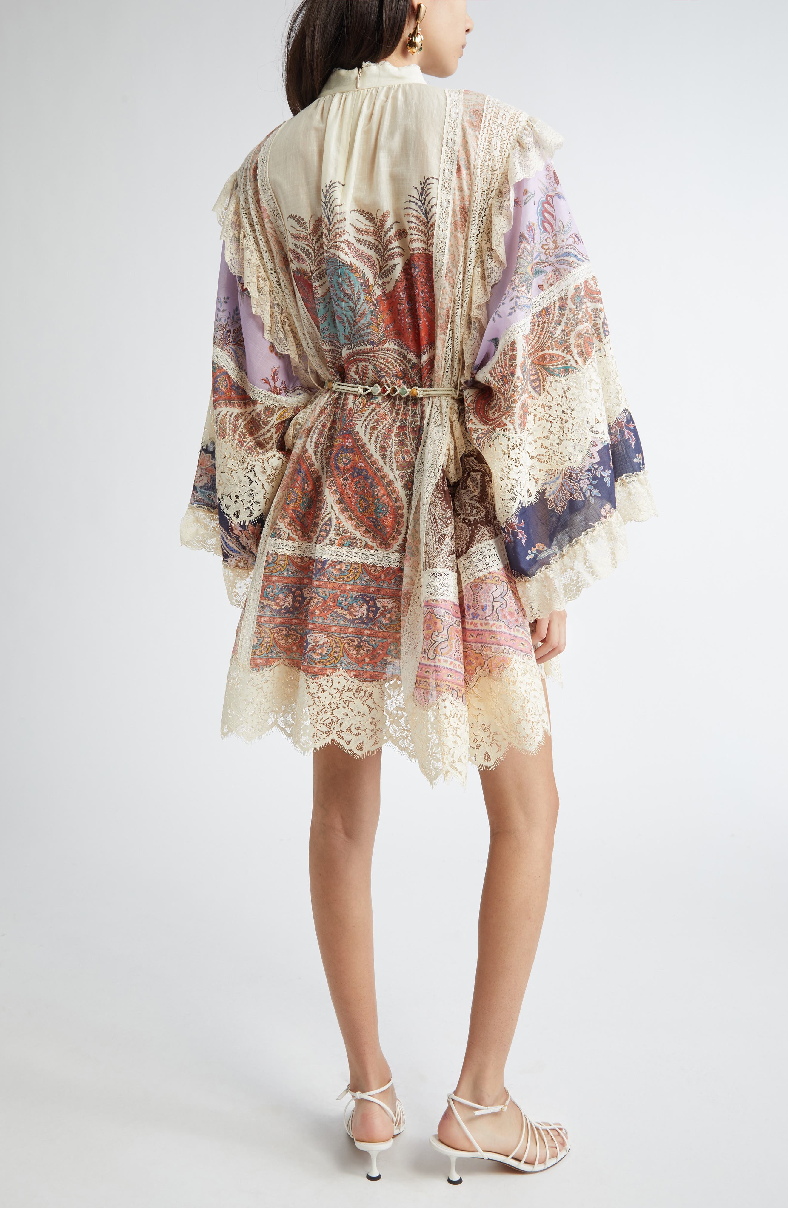 Zimmermann Rhiannon Billow Long Sleeve Lace Trim Minidress in Spliced at Nordstrom - 2