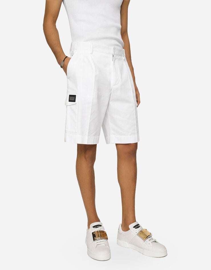 Cotton gabardine cargo shorts with logo tag - 4