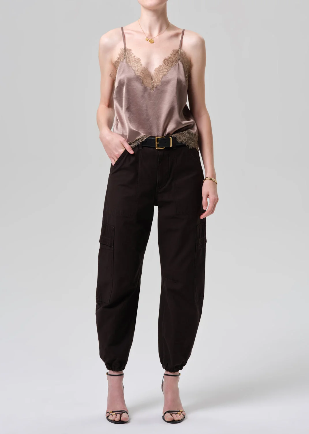 Lace Trimmed Cami In Cocoa - 1