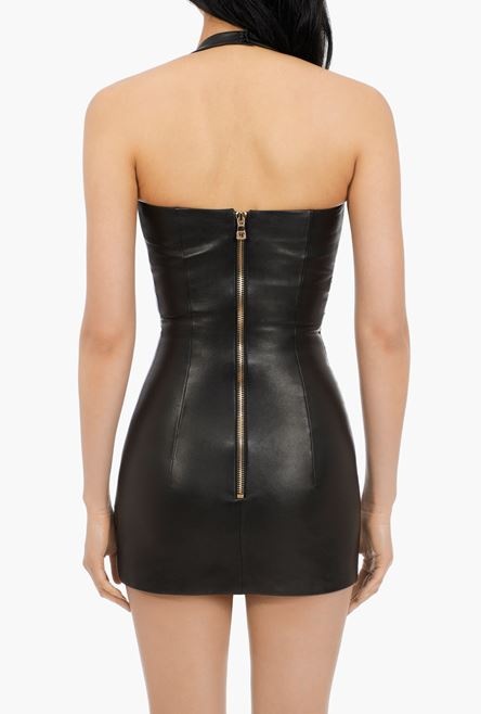 Short black leather pleated dress - 9