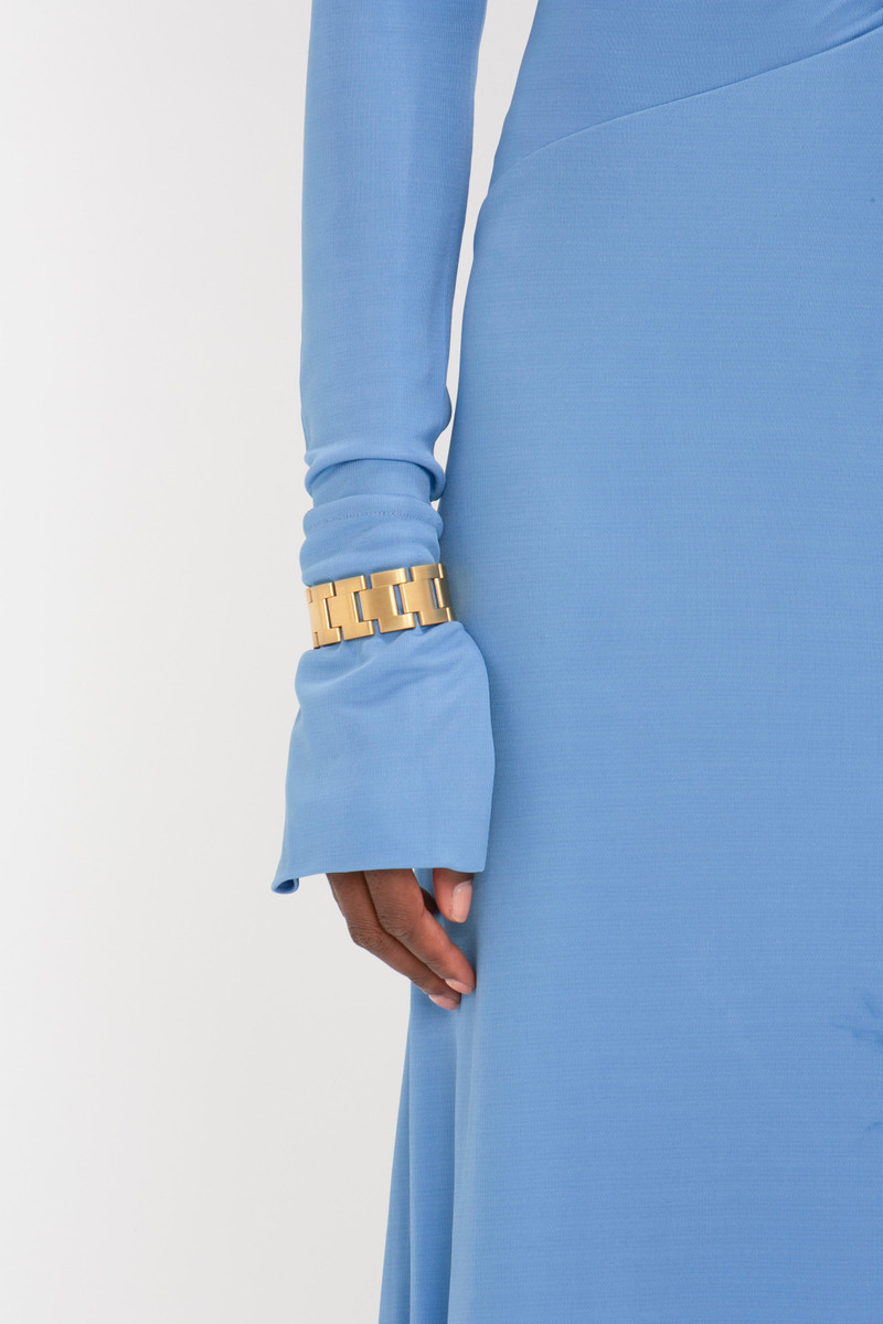 High Neck Asymmetric Draped Dress In Oxford Blue 6