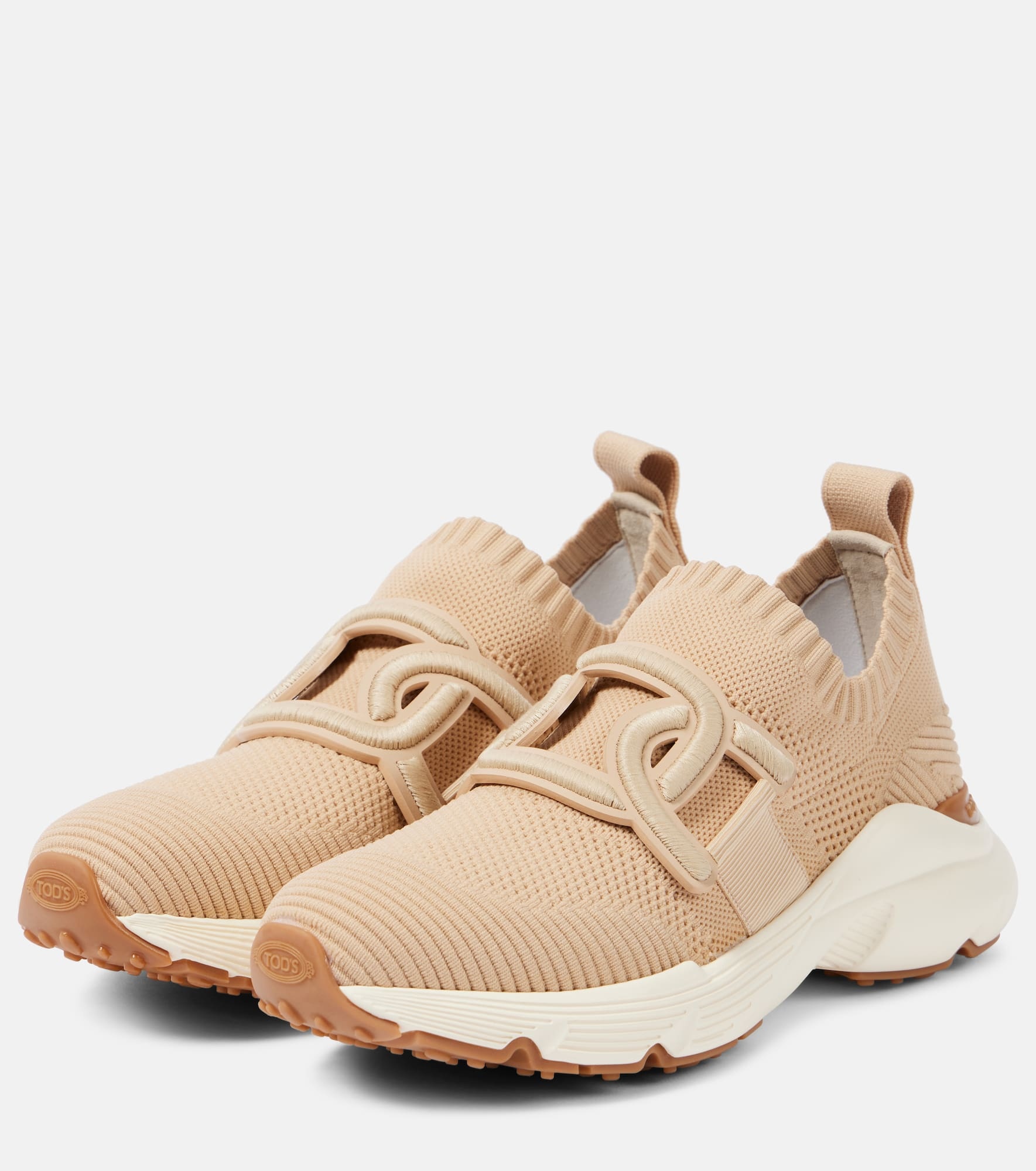 Leather-trimmed knit sneakers - 5