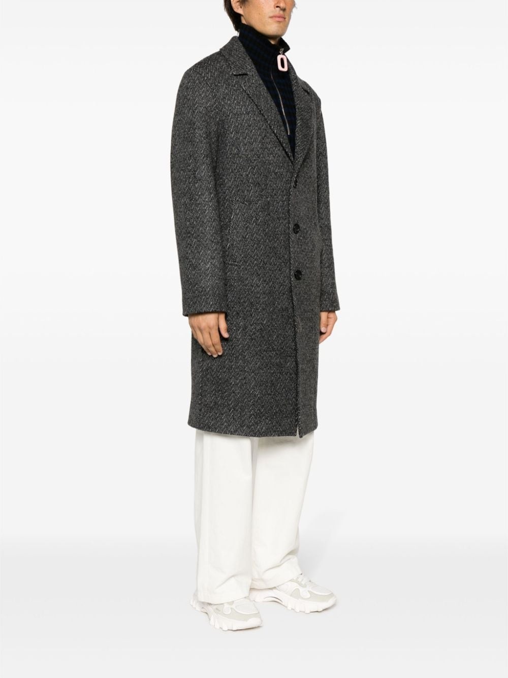Zigzag single-breasted wool coat - 3