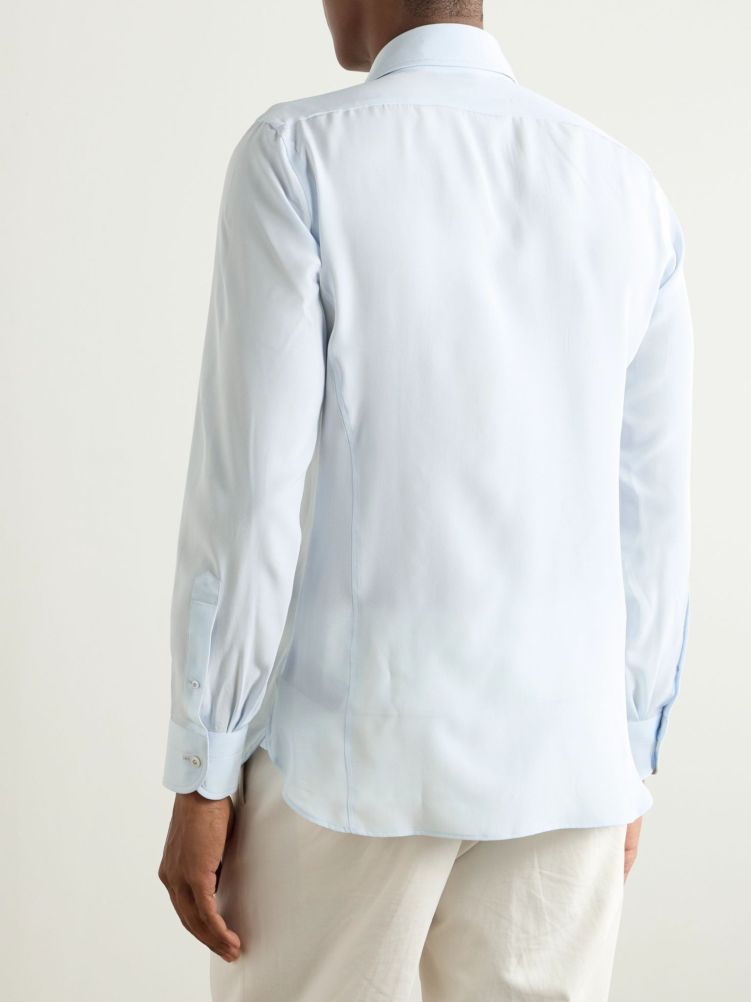 Slim-Fit Silk Crepe de Chine Shirt Light blue - 4