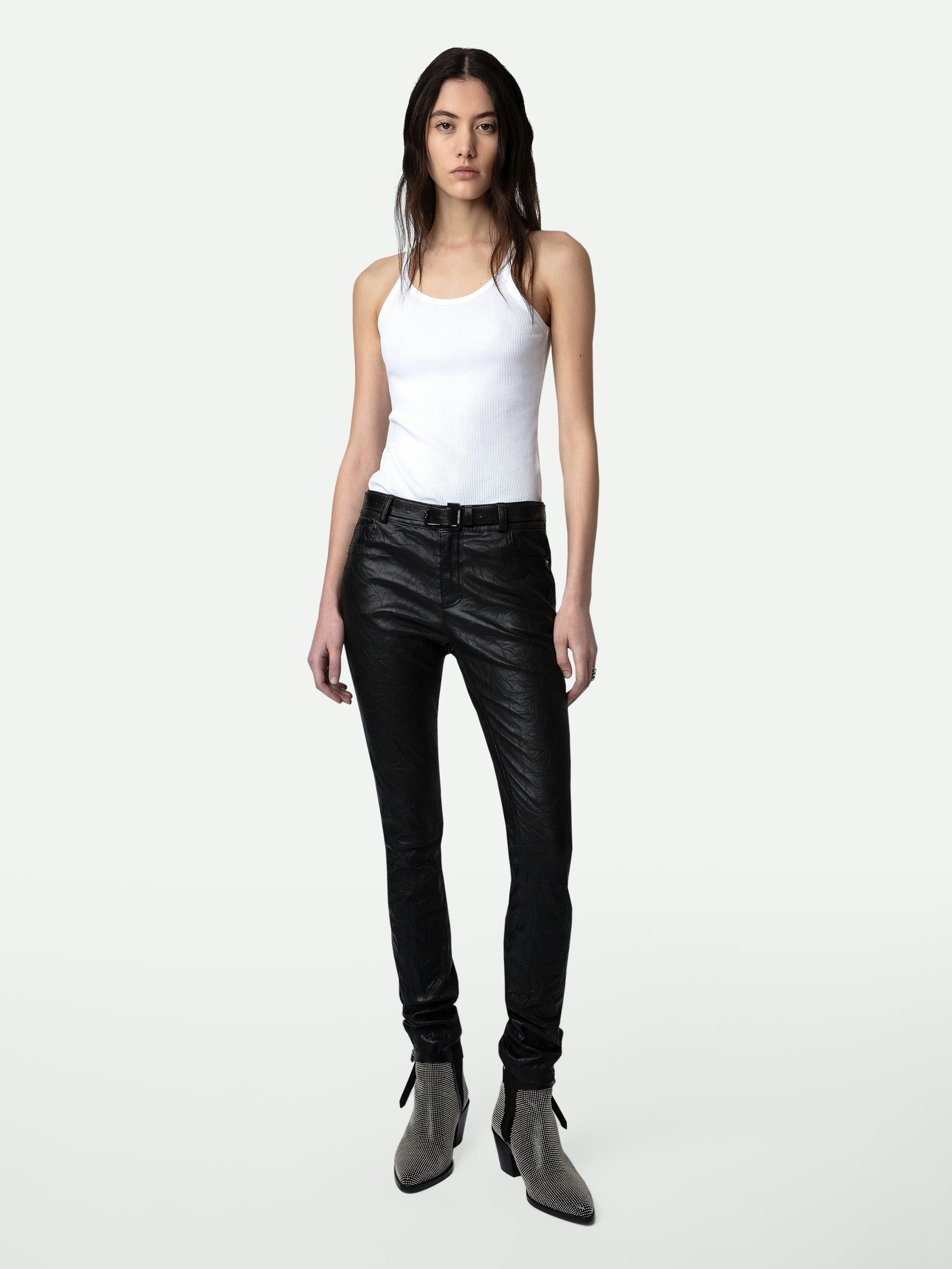 Phlame Crinkle Leather Pants - 6