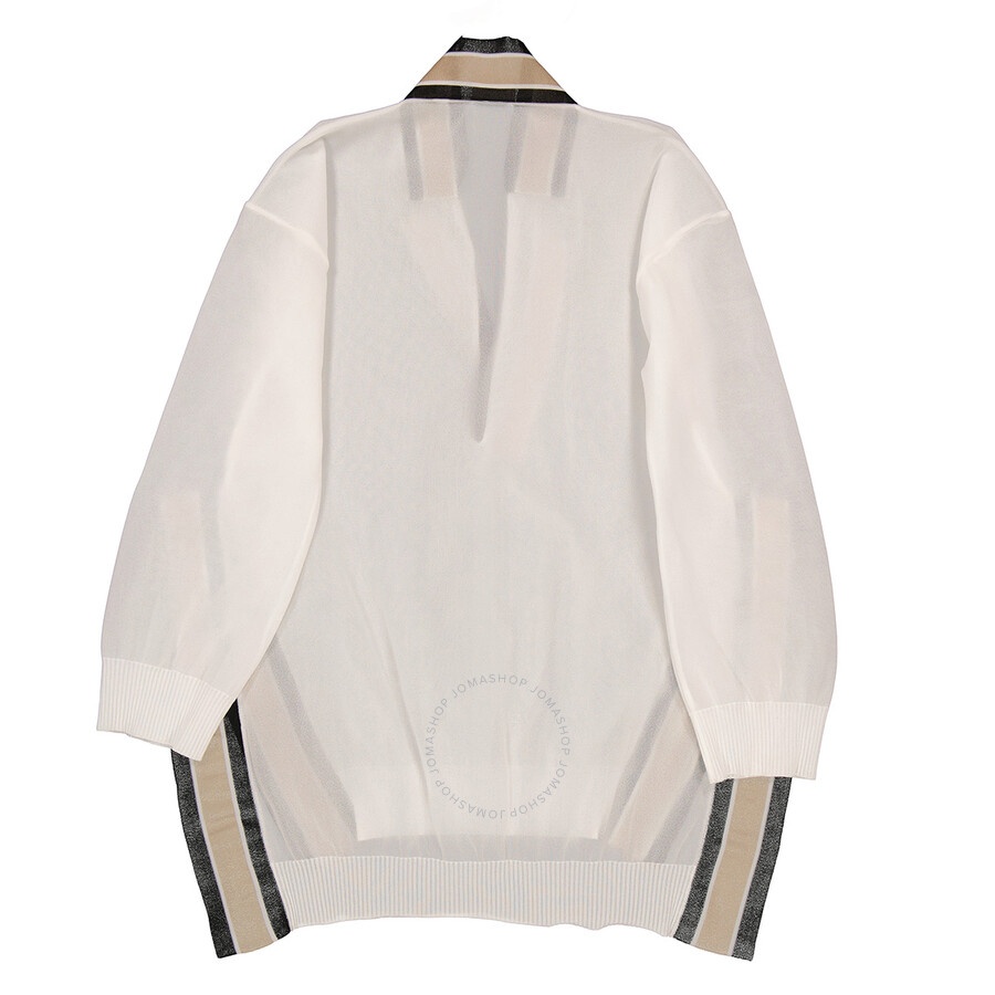 Burberry Ladies White Long-Sleeve Cricket Stripe Detail Knit Oversized Top - 2