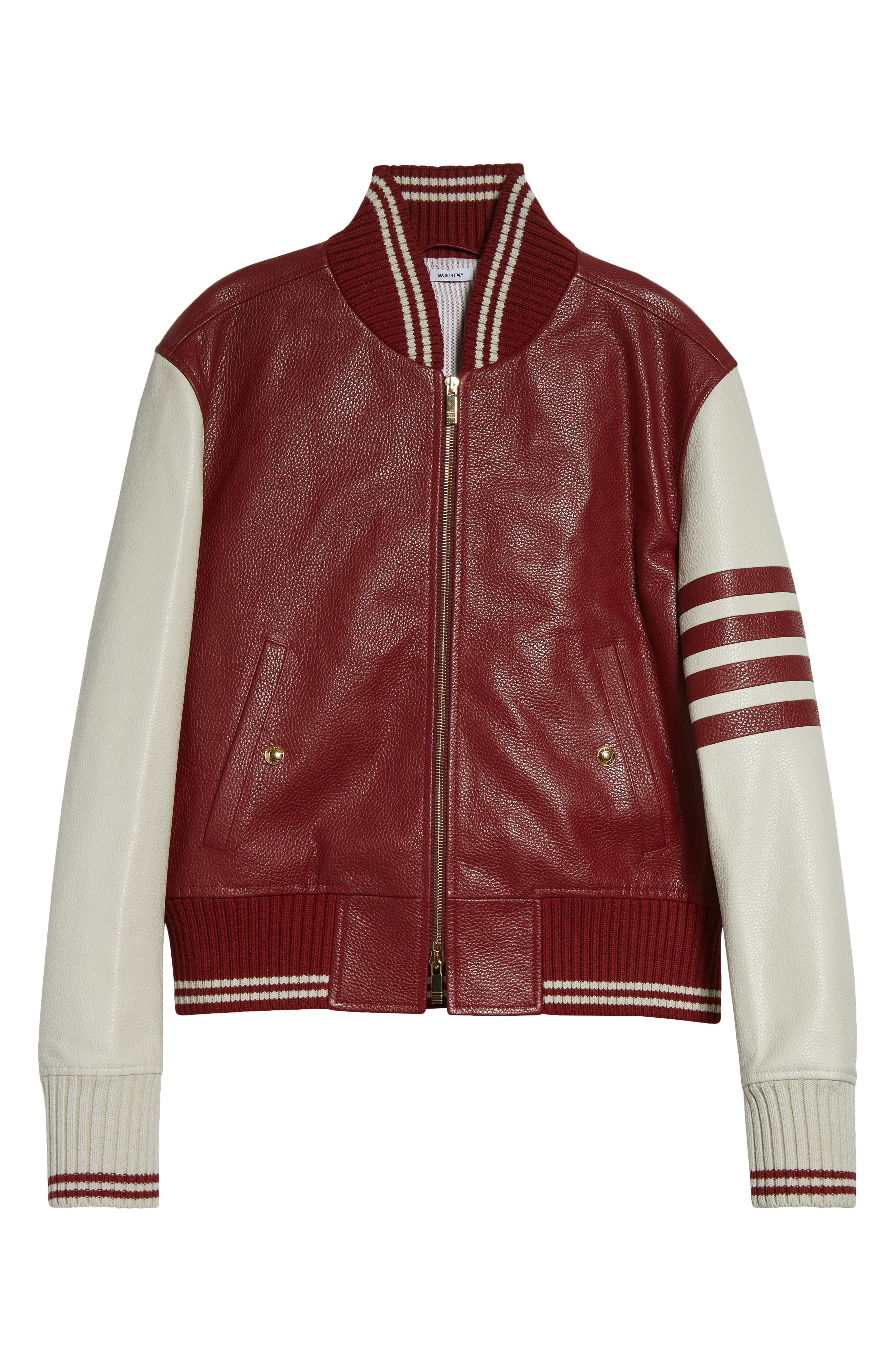 Thom Browne 4-Bar Leather Varsity Jacket in Burgundy at Nordstrom - 7