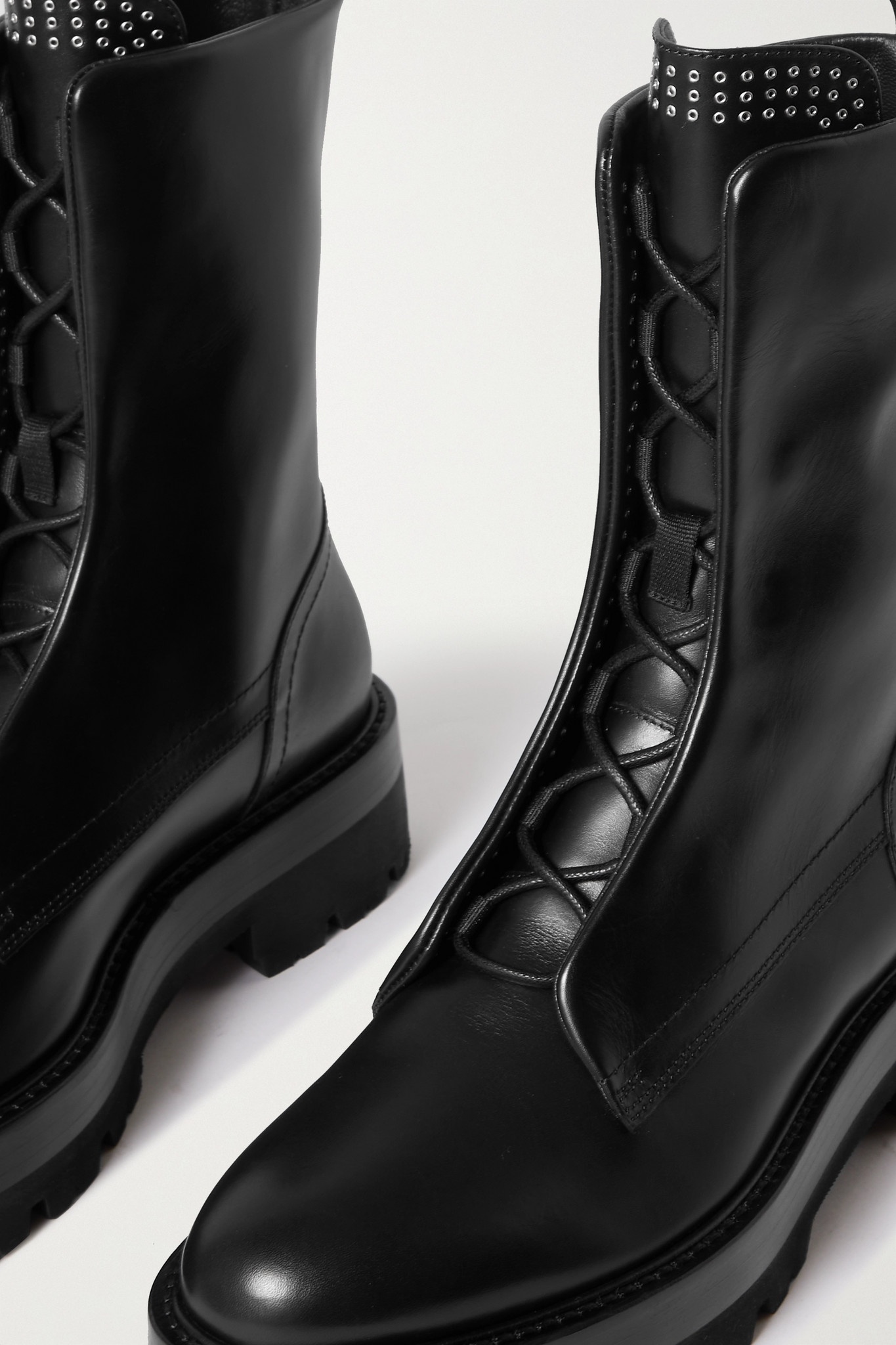 Eyelet-embellished leather ankle boots - 4