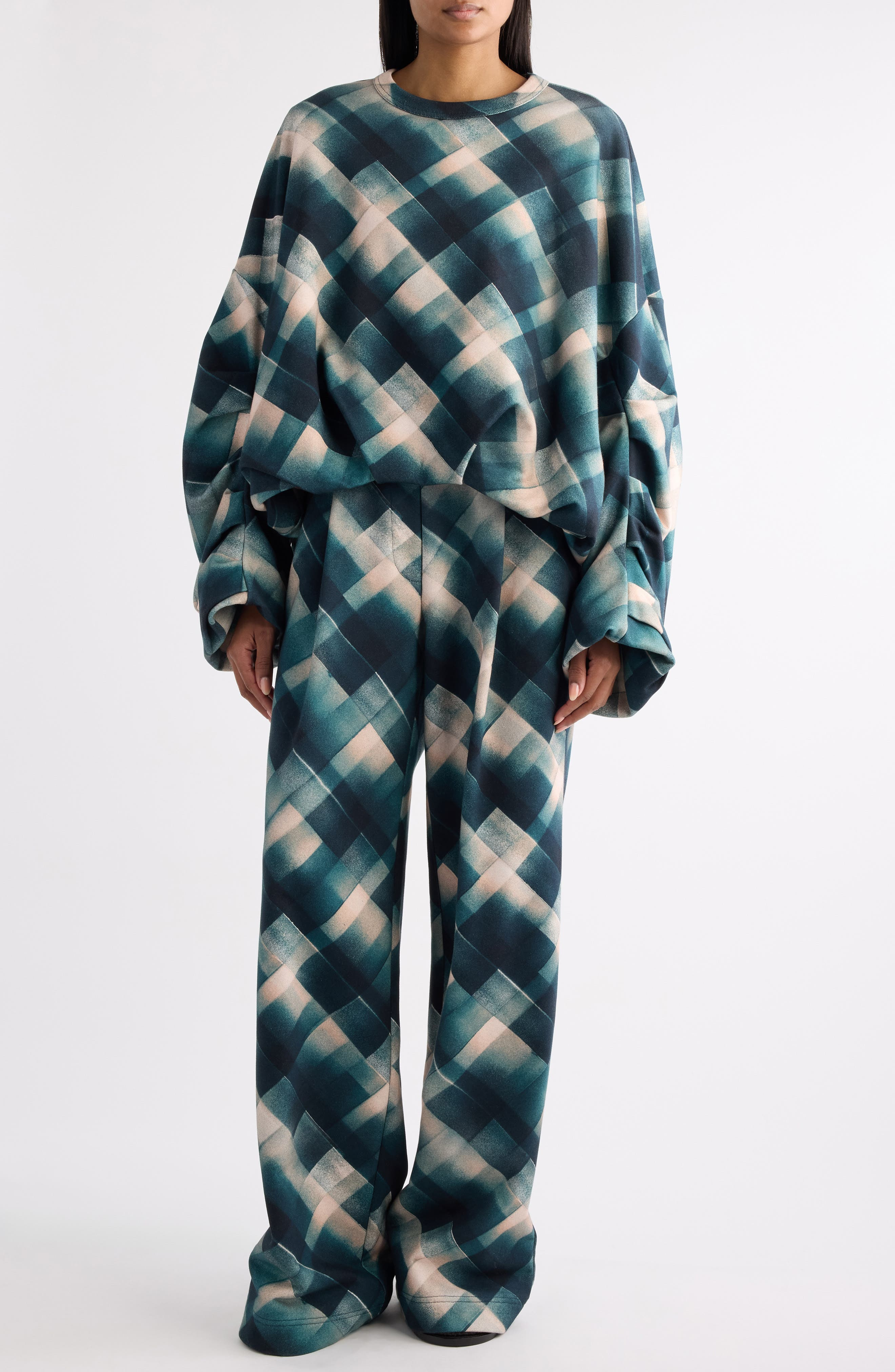 Dries Van Noten Hannett Spray Check Oversize Sweatshirt in Bottle at Nordstrom - 2