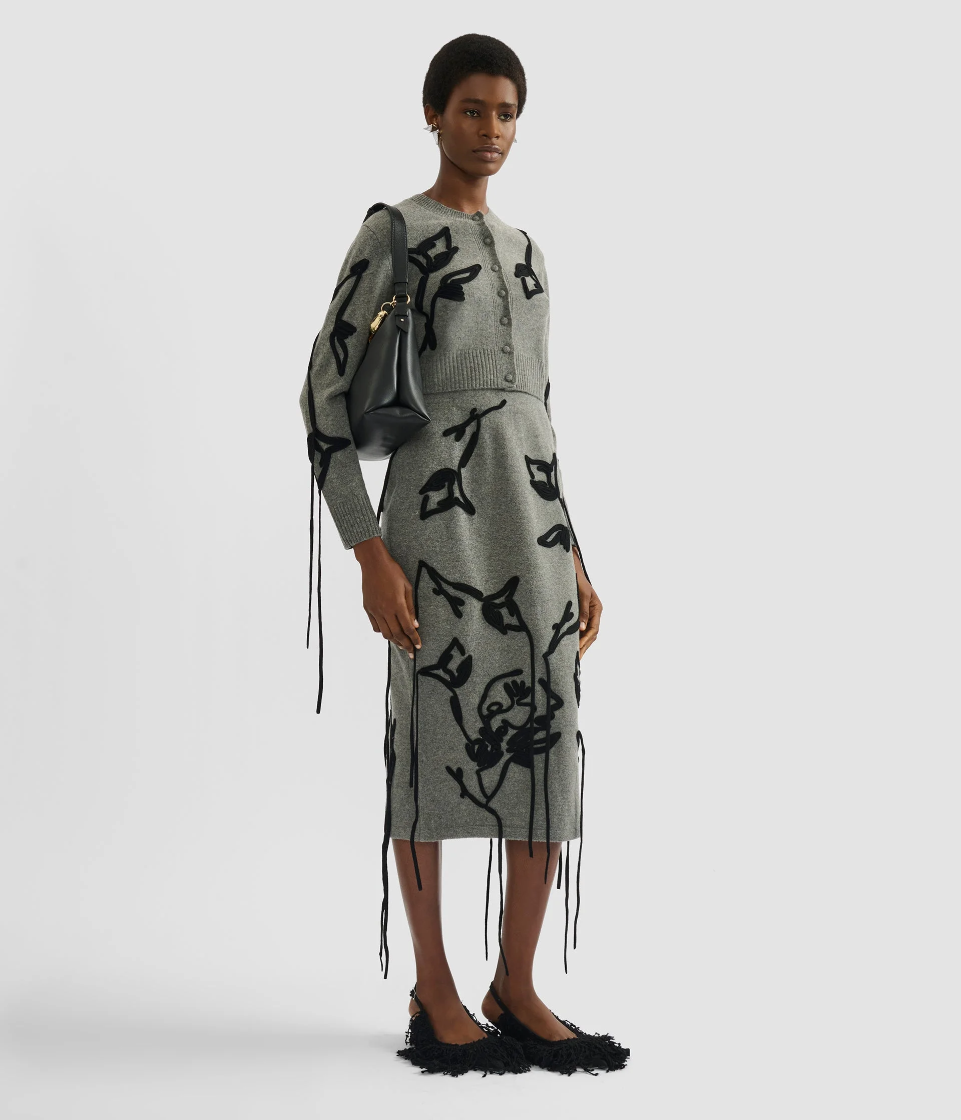 EMBROIDERED MERINO WOOL CROPPED CARDIGAN - 1